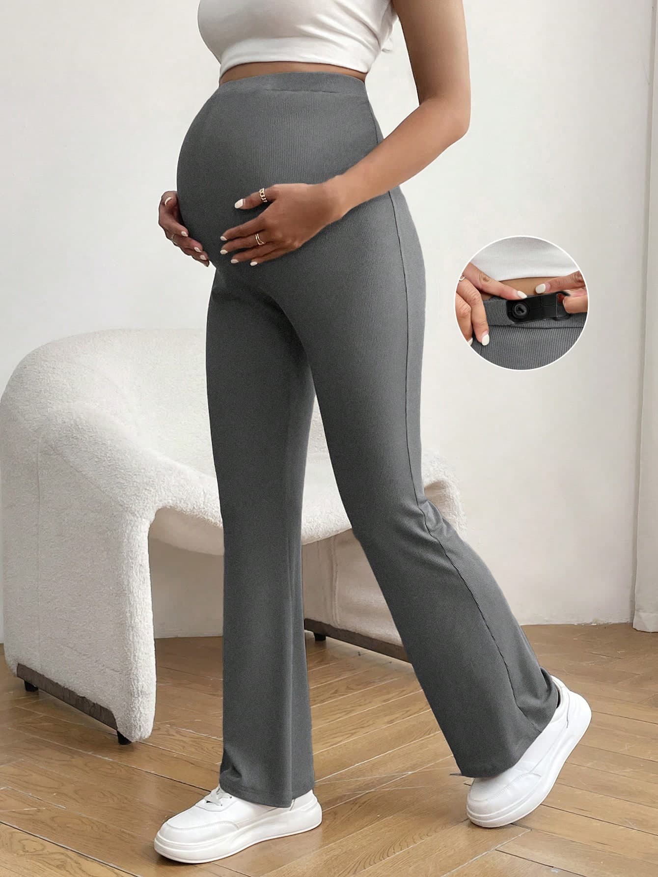 SHEIN Maternity Plain High Waisted Pants Fall