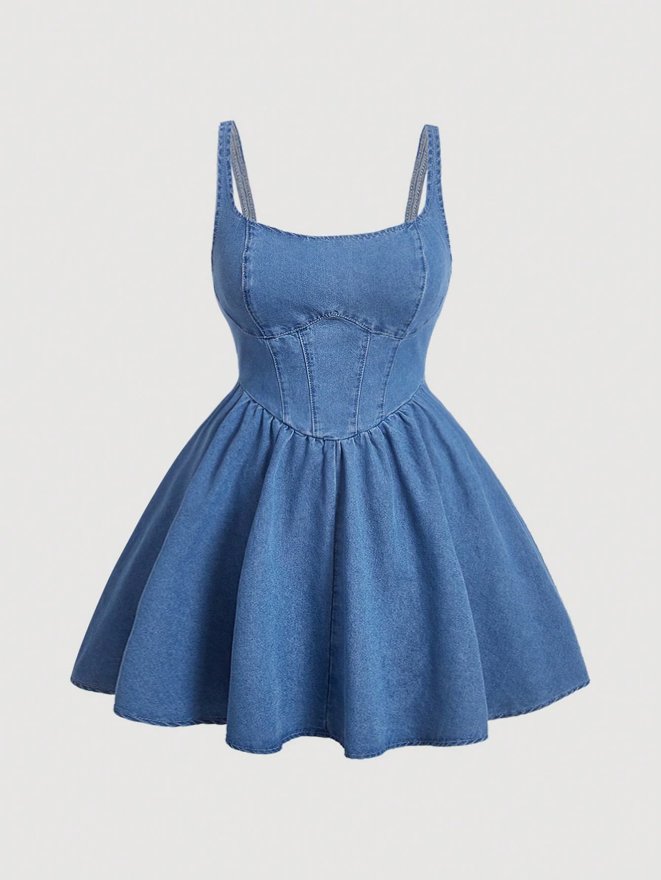 SHEIN MOD Plus Size Women's Denim Mini Dress With Sweetheart Neckline And Spaghetti Straps