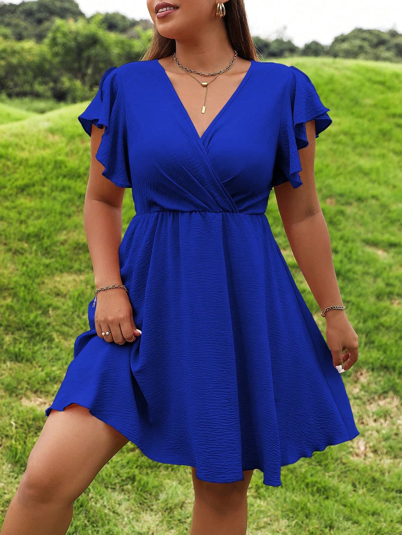 SHEIN LUNE Pure Plus Butterfly Sleeve Dress For Summer