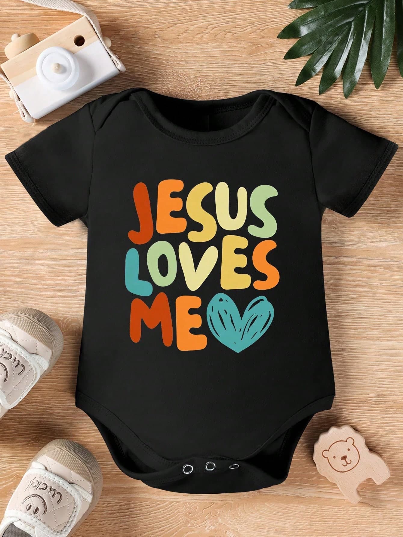SHEIN Vintaside Kids Baby Boy Slogan & Heart Print Triangle Bodysuit With Short Sleeves