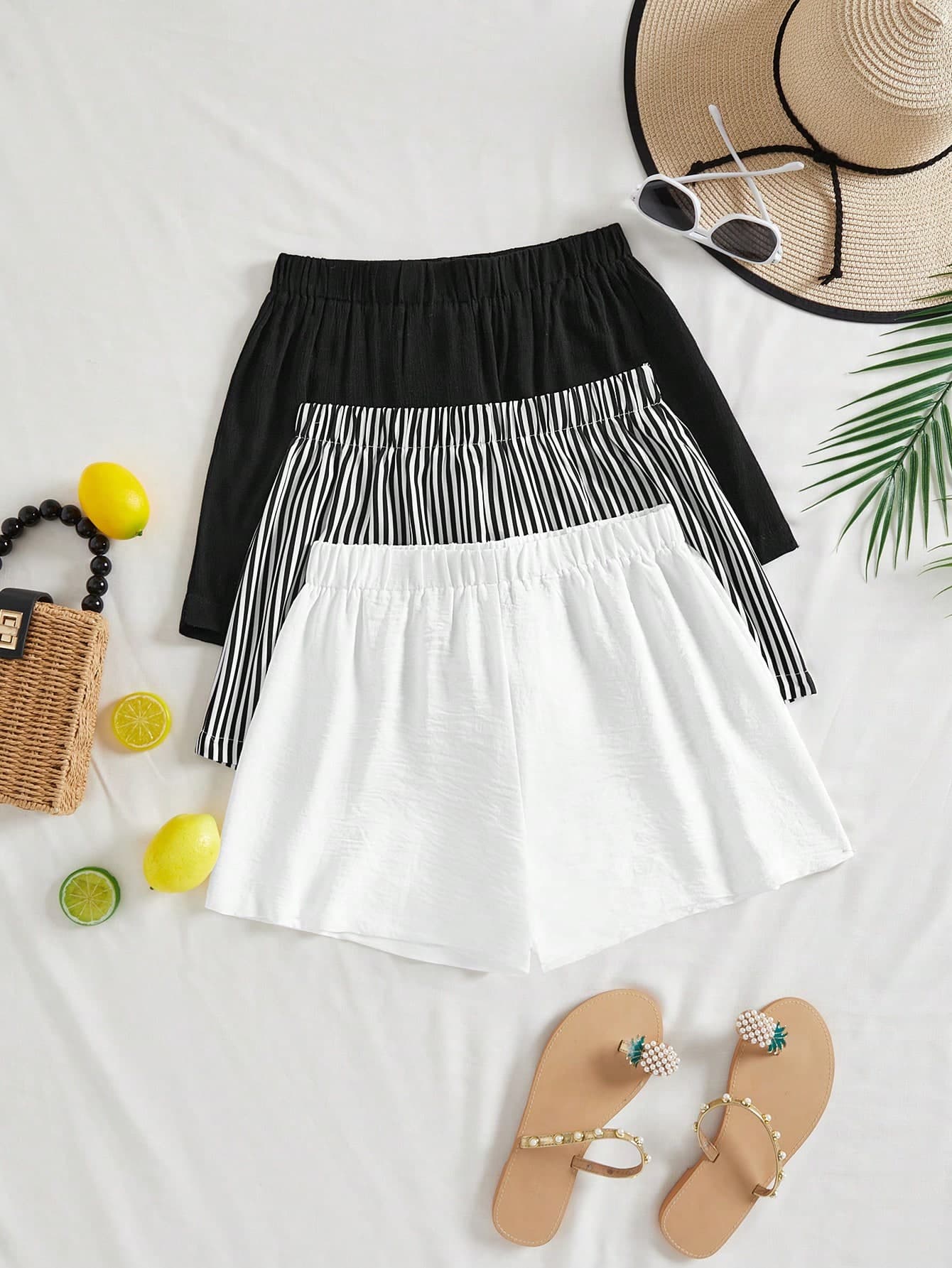SHEIN VCAY 3pcs Woven High-Waist Loose Fit Women's Shorts