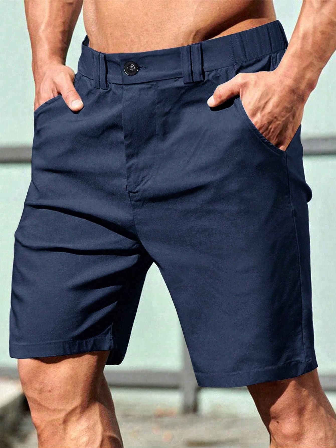 Manfinity Homme Men's Solid Color Casual Shorts With Slanted Pockets Men Short Men's Casual Shorts Men Summer Shorts Men's Shorts Casual Shorts For Men