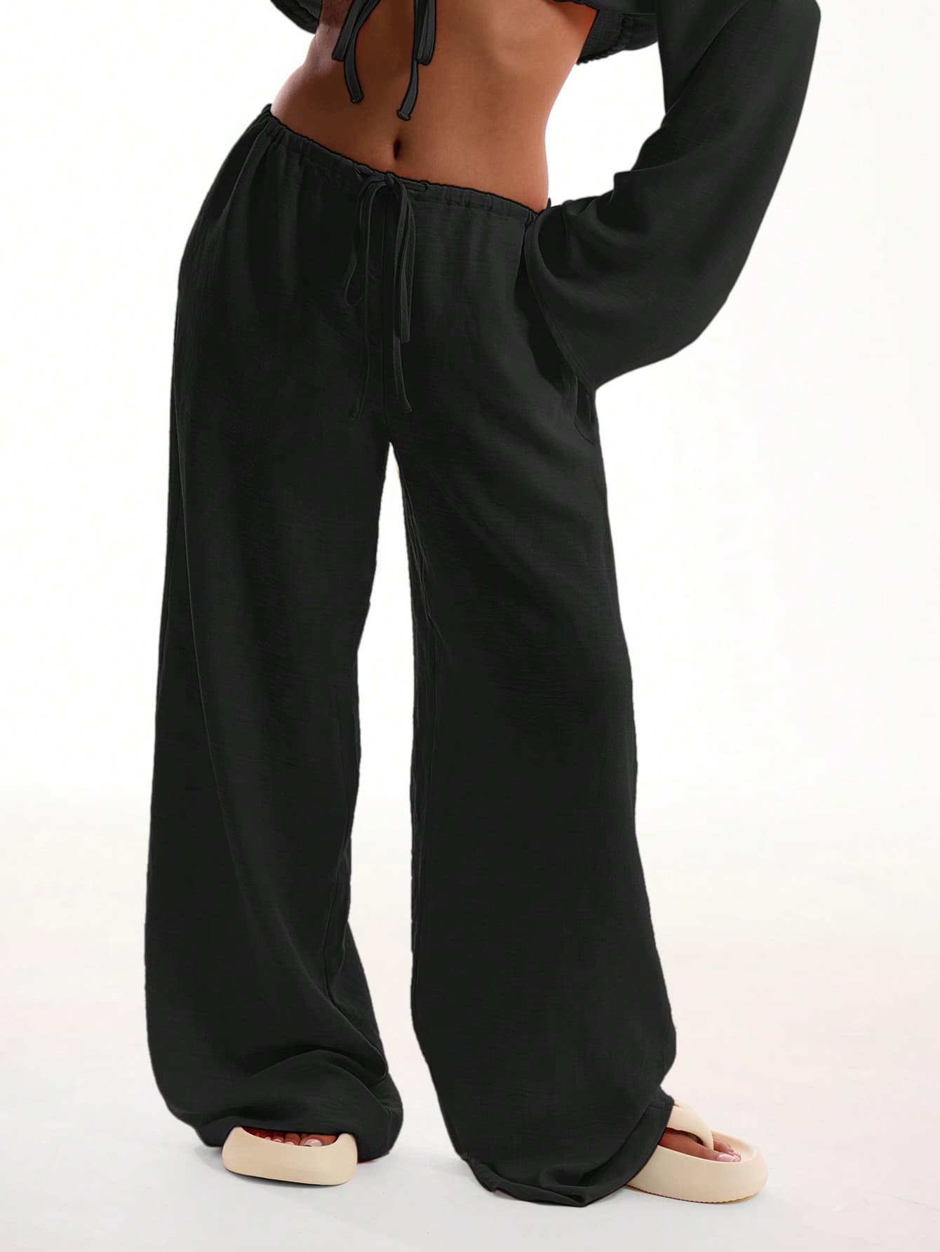 MUSERA Tie Front Linen Feel Beach Trouser Vacation Summer Elegant Holiday Airport Boho Fall Party Spring Casual