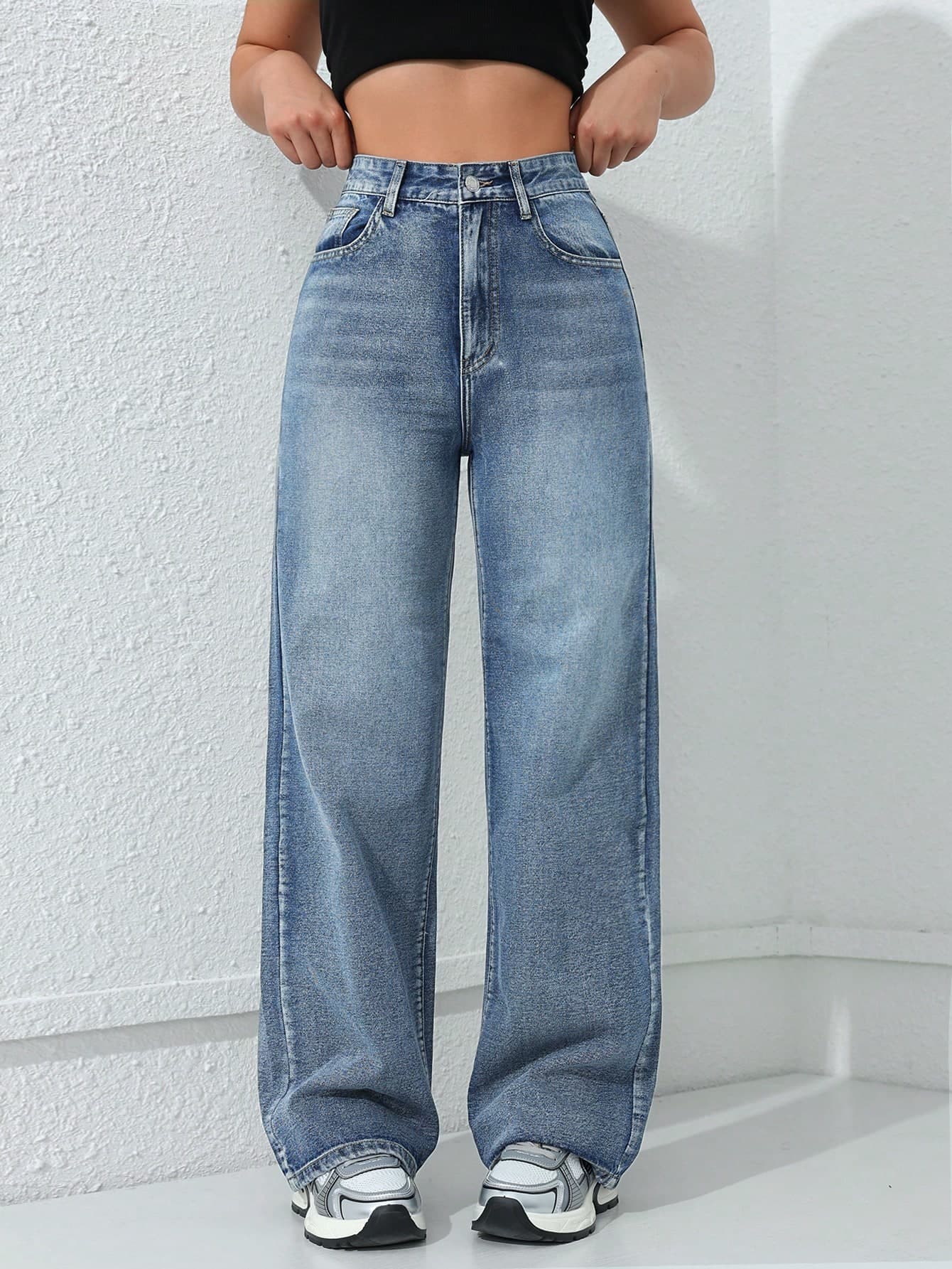 SHEIN ICON Women's Casual Simple Style Denim Pants For Daily Wear