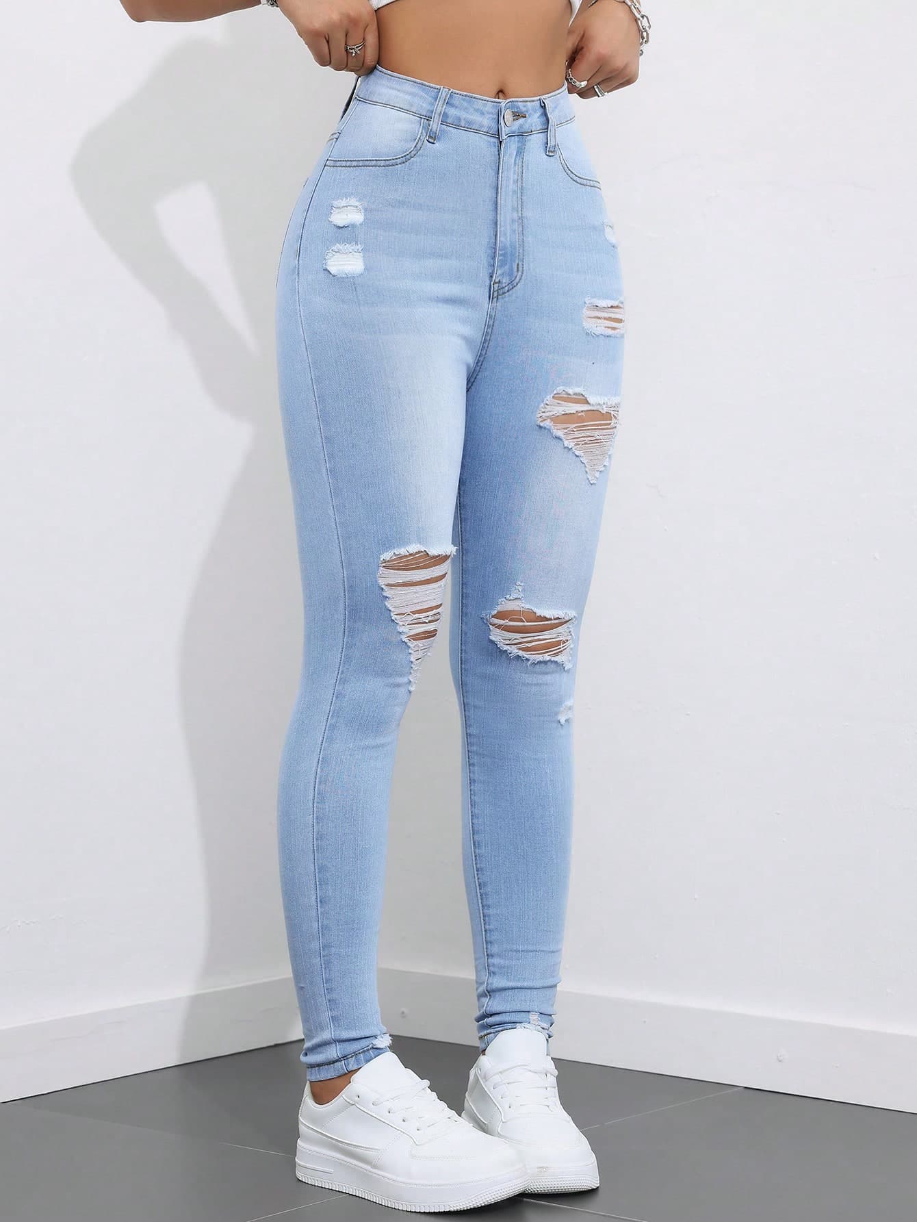 SHEIN Unity Women's Casual Skinny Jeans With Ripped Pockets, Versatile Style