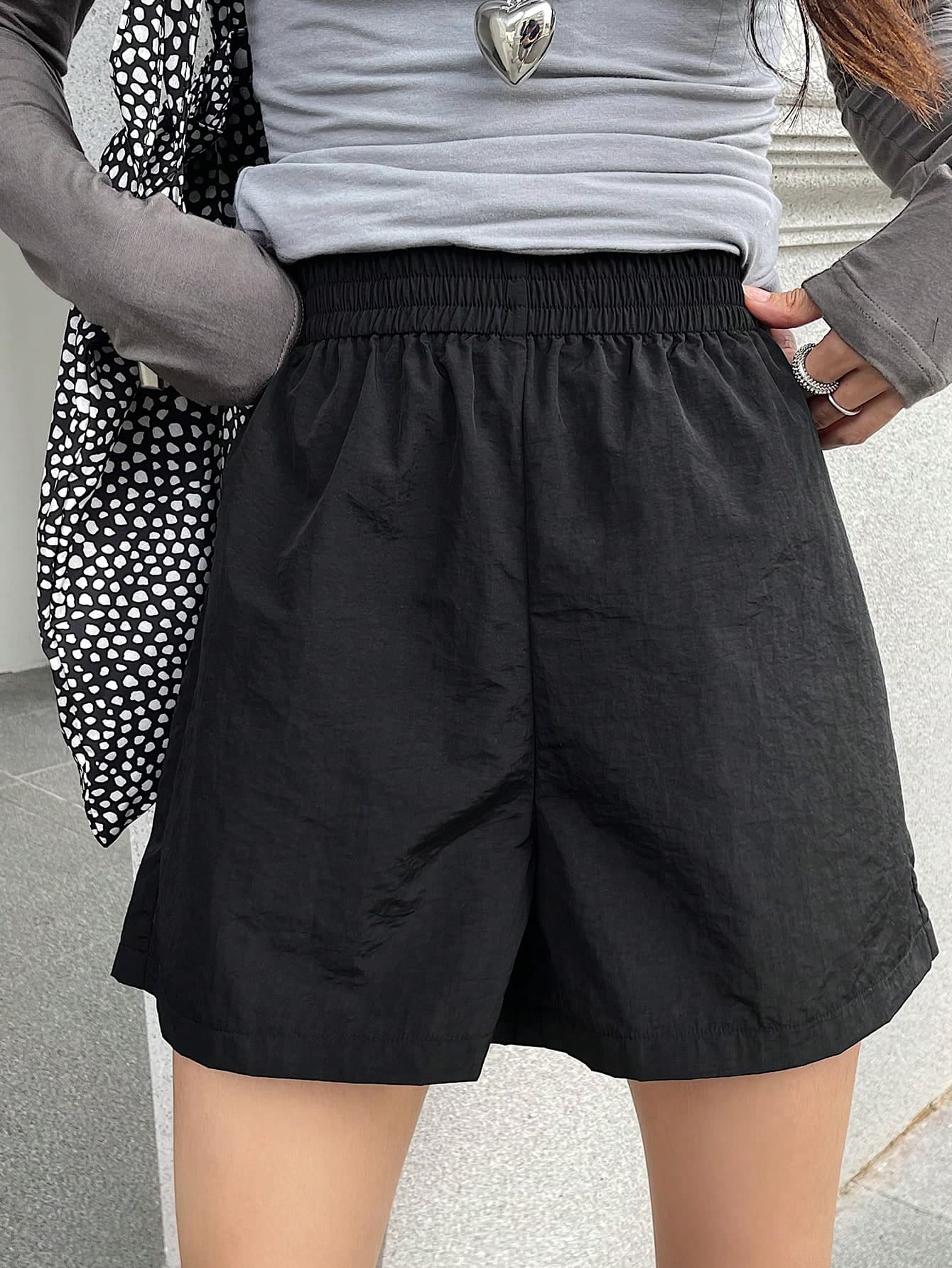 DAZY Women's Solid Color Elastic Waist Casual Shorts Swimwear Bottom Summer Vacation Outfits Women Beach