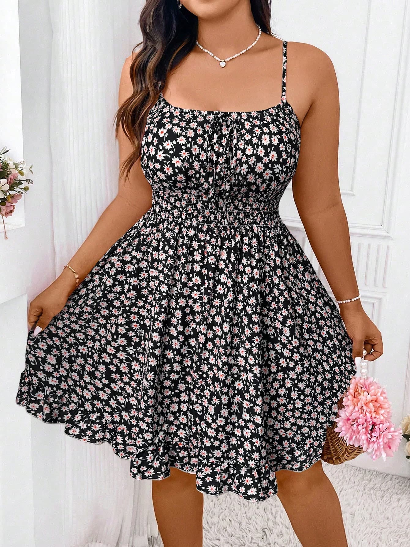 Elenzga Plus Size Boho Floral Print Sleeveless Midi Dress For Summer Vacation Beach Outfits Women