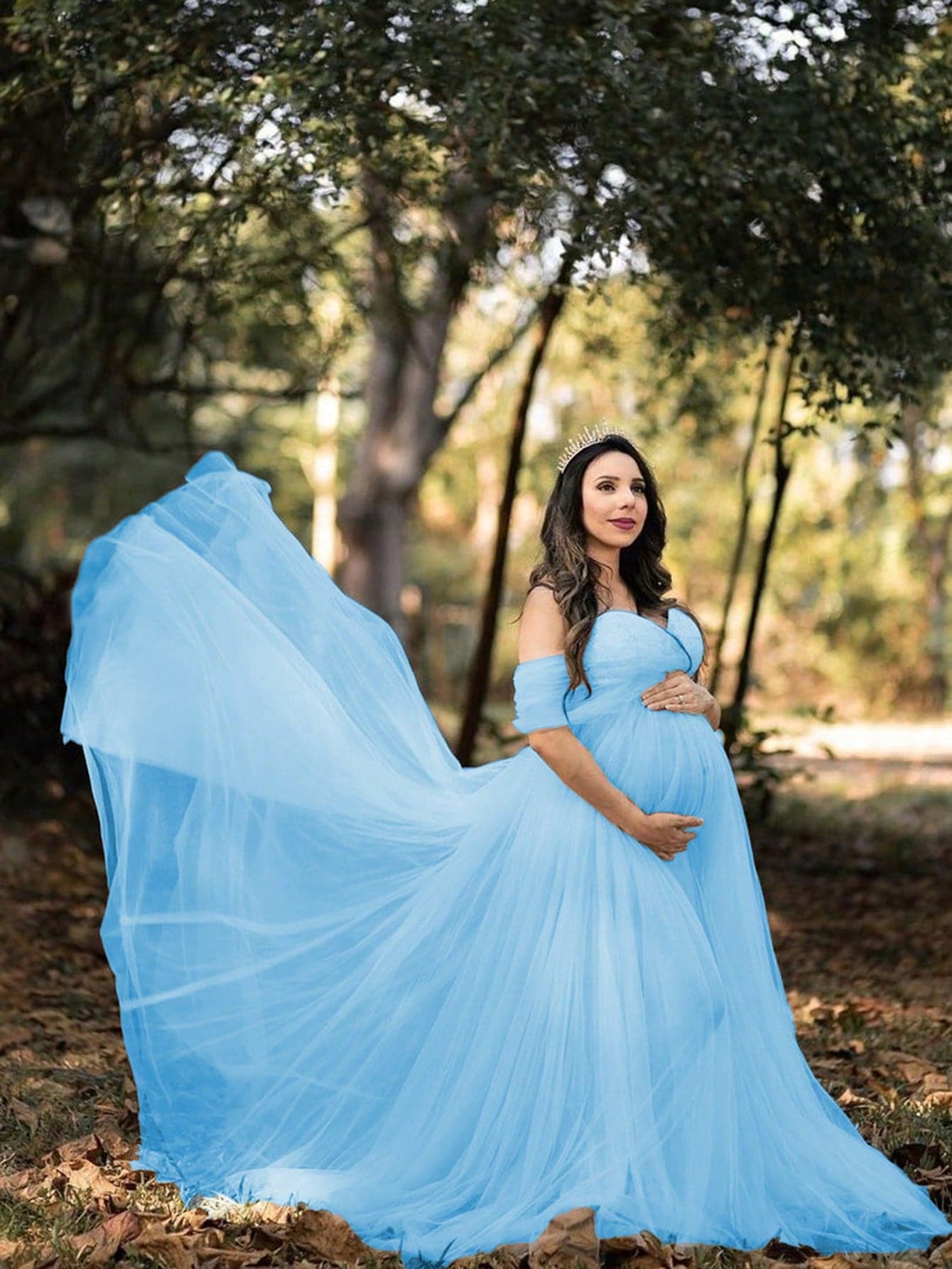 Lace & Mesh Fabric Maternity Tube Dress, Suitable For Baby Photo Shoot And Baby Shower Spring