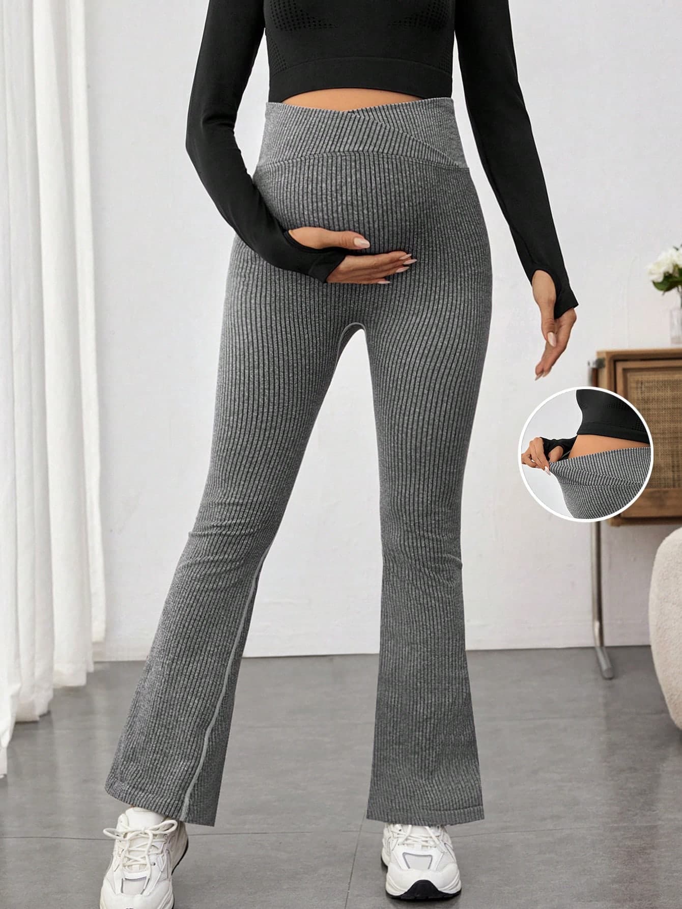 SHEIN Asymmetric Waistband Flared Leg Maternity Casual Yoga Pants