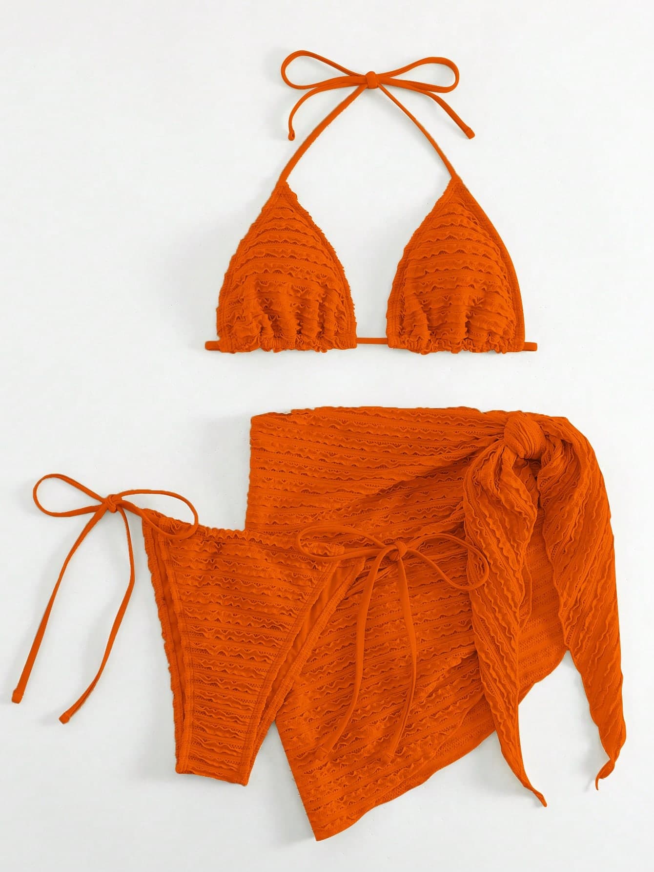 Swim Basics Solid Color Halter Backless Tie Bikini Set With Knotted Mini Skirt, Beach Resort Wear, Bathing Suit Summer