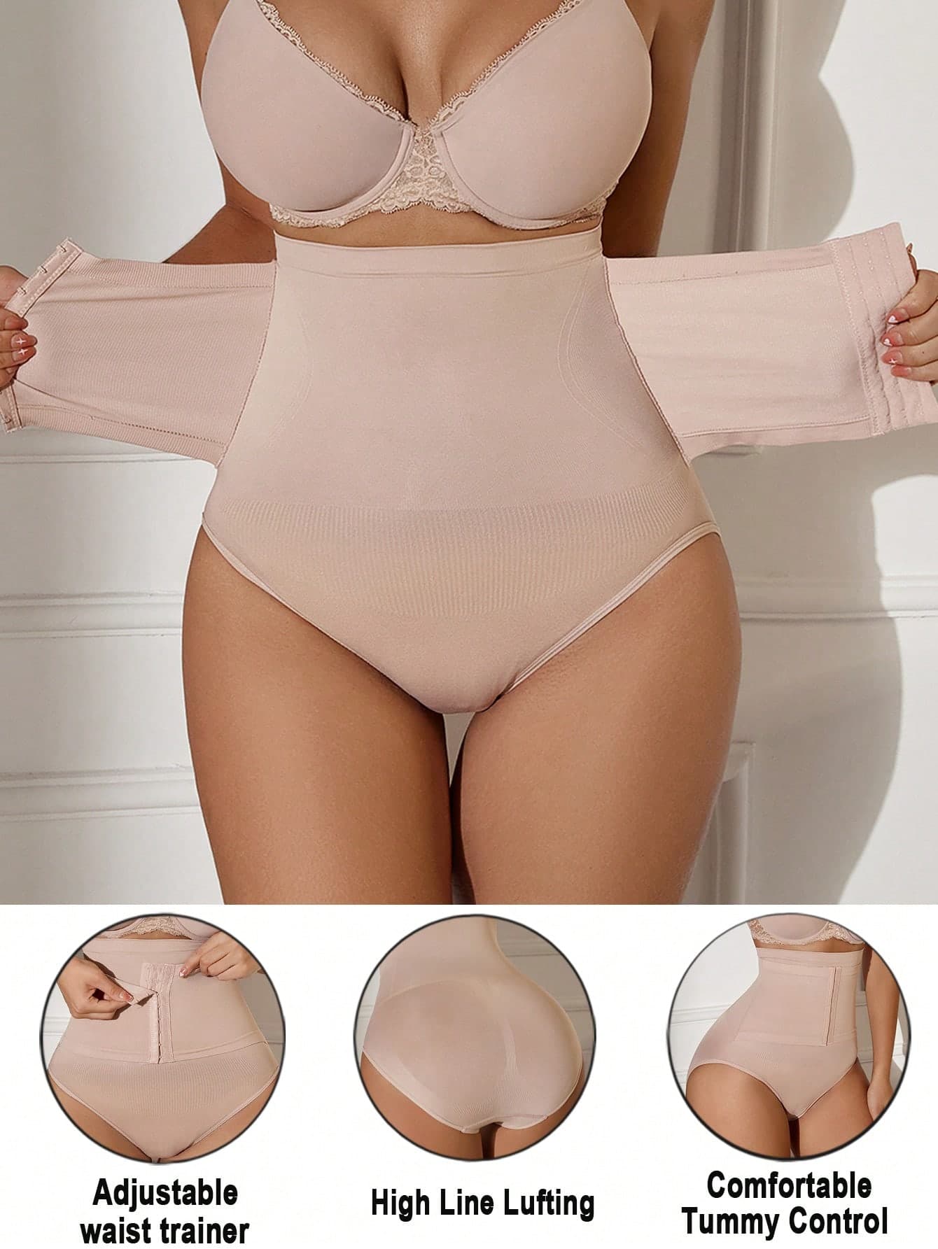 SHEIN 1pc Seamless High Waist Abdominal Control Waist Shaping Panties With Front Clasp Closure