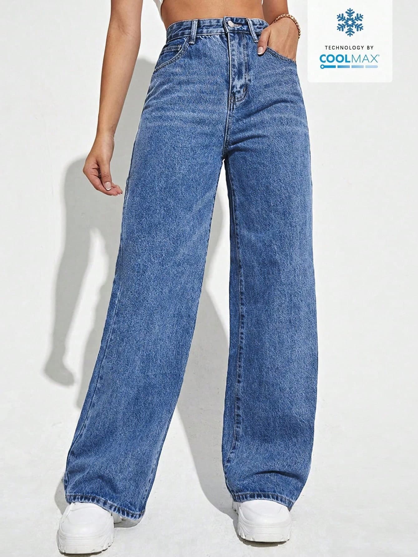 Women's Loose Fit Pocketed Straight Leg Casual Denim Jeans