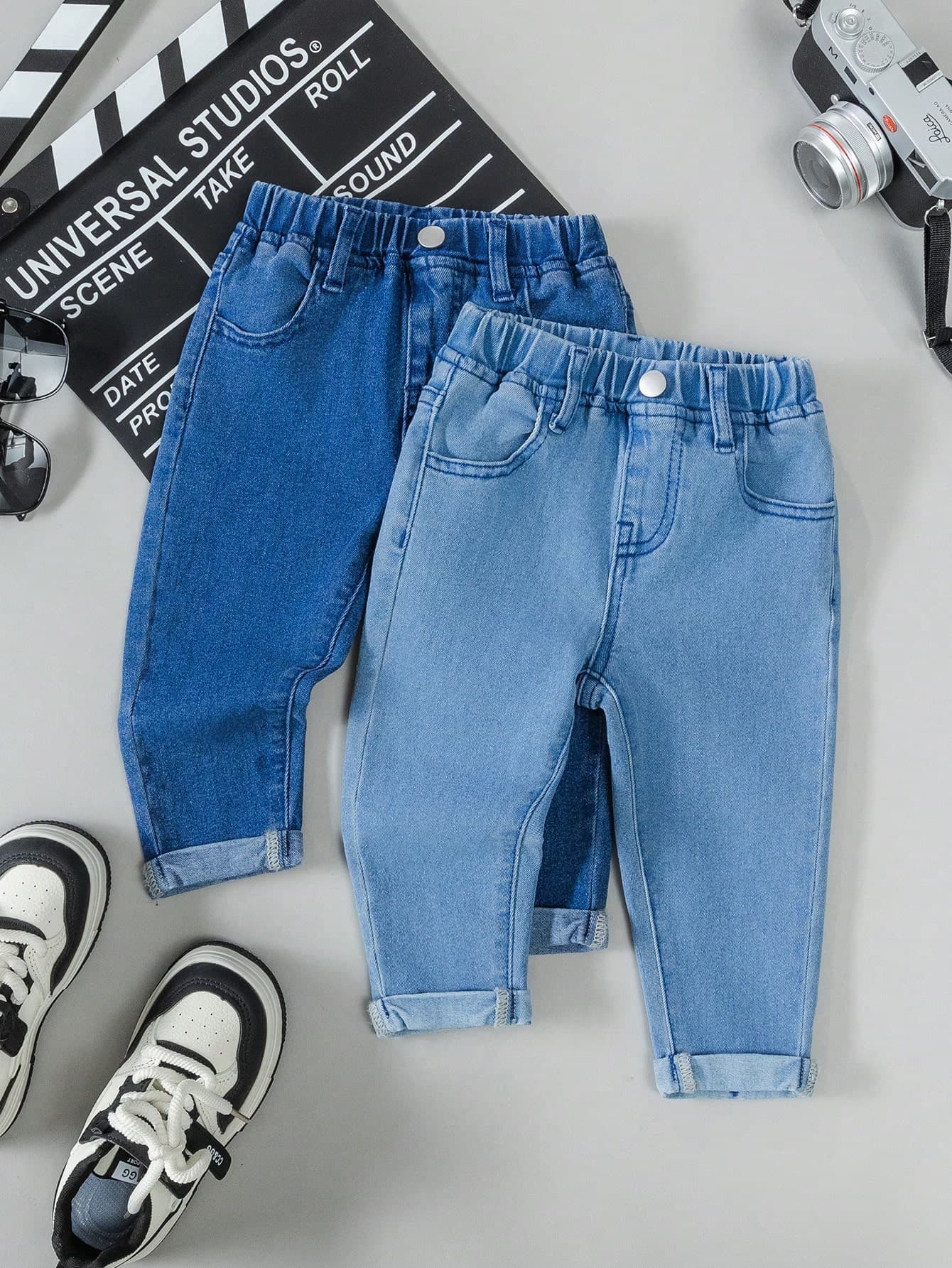 Baby Boys Casual Rolled Hem Washed Simple Denim Jeans