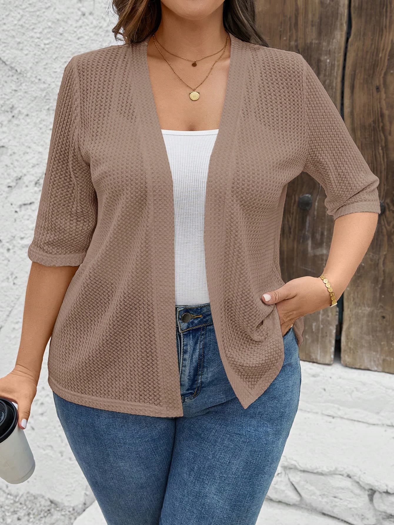 SHEIN LUNE Plus Size Fall Women Clothes Leopard Print 3/4 Sleeve Everyday Casual Bomber Jacket Back To School Clothes For Autumn & Winter