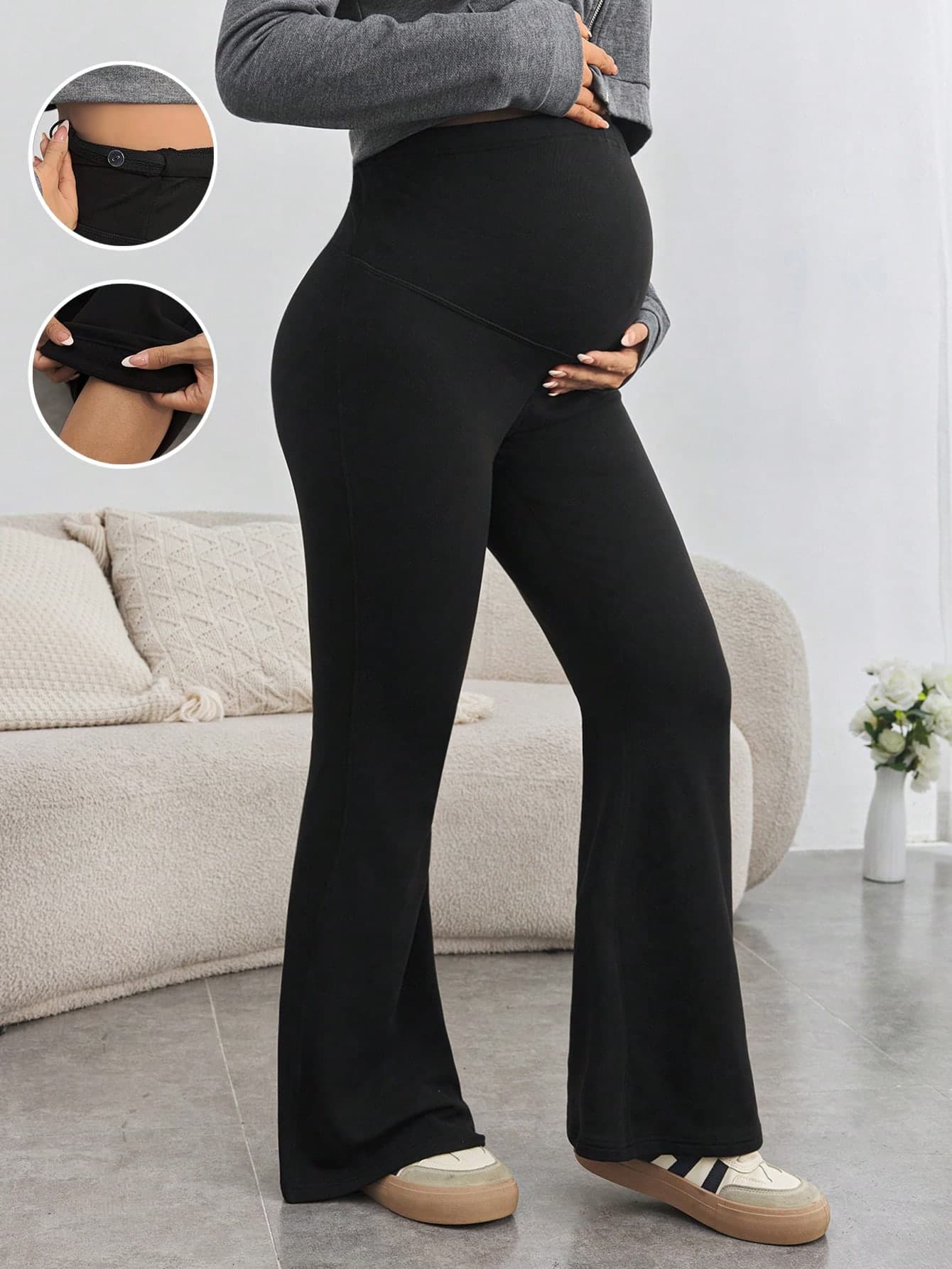 SHEIN Maternity Comfortable Skinny Flare Pants, Adjustable High Waist Extra Long Pregnancy Leggings World Cup Fall