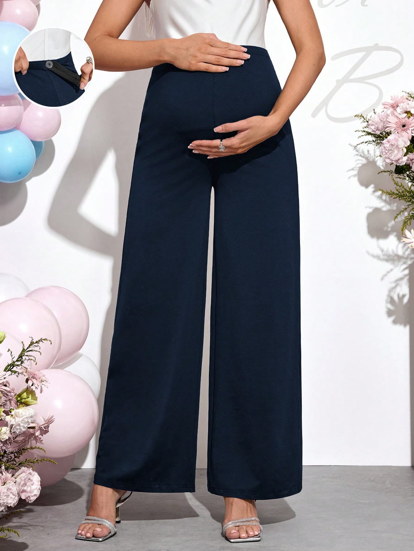 SHEIN Loose, Fashionable, Casual And Simple Maternity Straight Wide Leg Pants For Baby Shower Party Fall