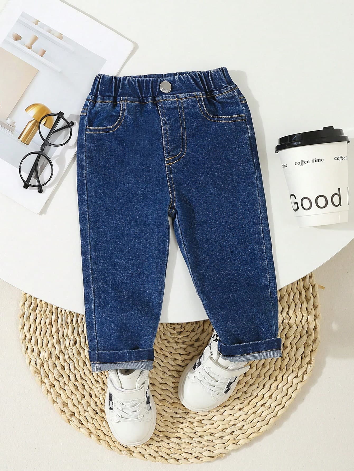 SHEIN Playful Pals Baby Boys All-Match Versatile Denim Jeans, Casual Comfortable Vacation Washed Soft Distressed Street Style Stretch All-Match Denim Long Pants, Thin All-Season Daily Versatile Classic Denim Long Pants