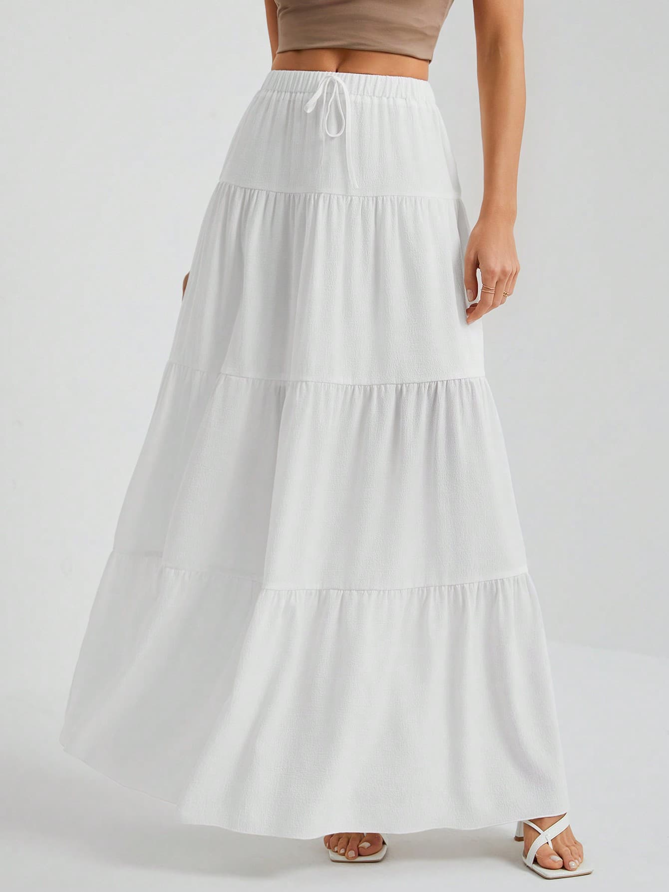 SHEIN Tall White Woven Women's Large Hem White Lining Skirt, Suitable For Vacation And Going Out, Tall Women