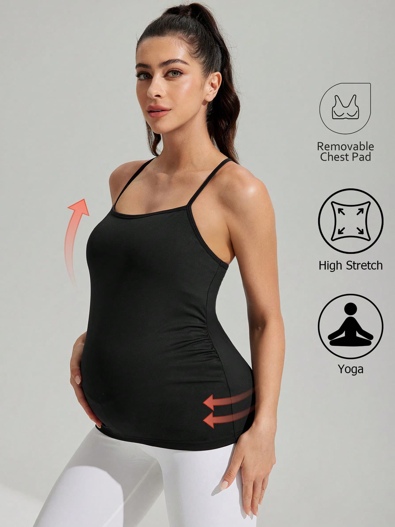 SHEIN Maternity Pregnancy Black Summer Casual Gym Pilates Seamless Yoga Athletic Turtleneck Racerback Tank Top,Light Support,Low Impact Running Sports