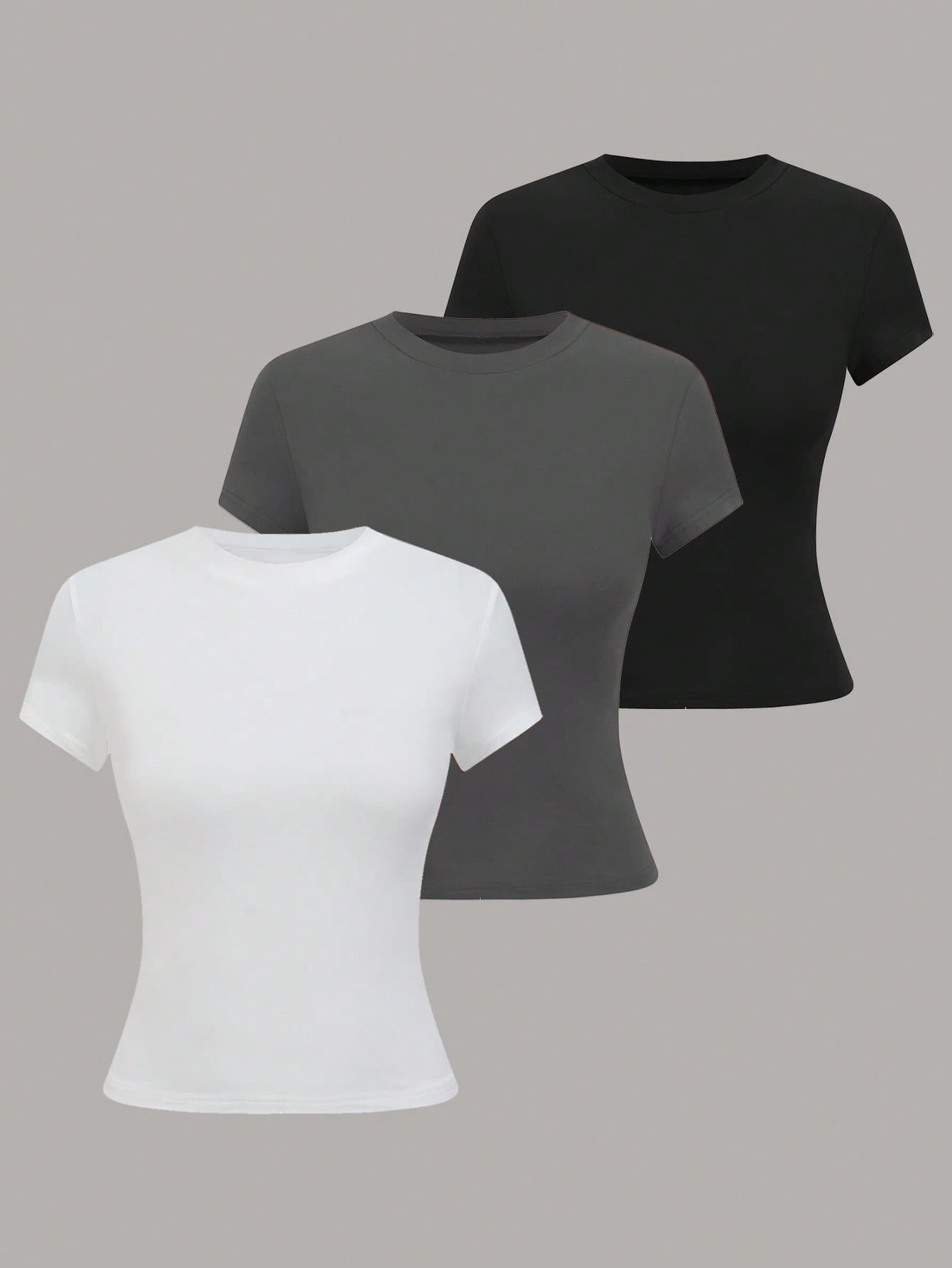 INAWLY 3pcs/Set Plus Size Women's Casual Basic Round Neck Short Sleeve T-Shirts