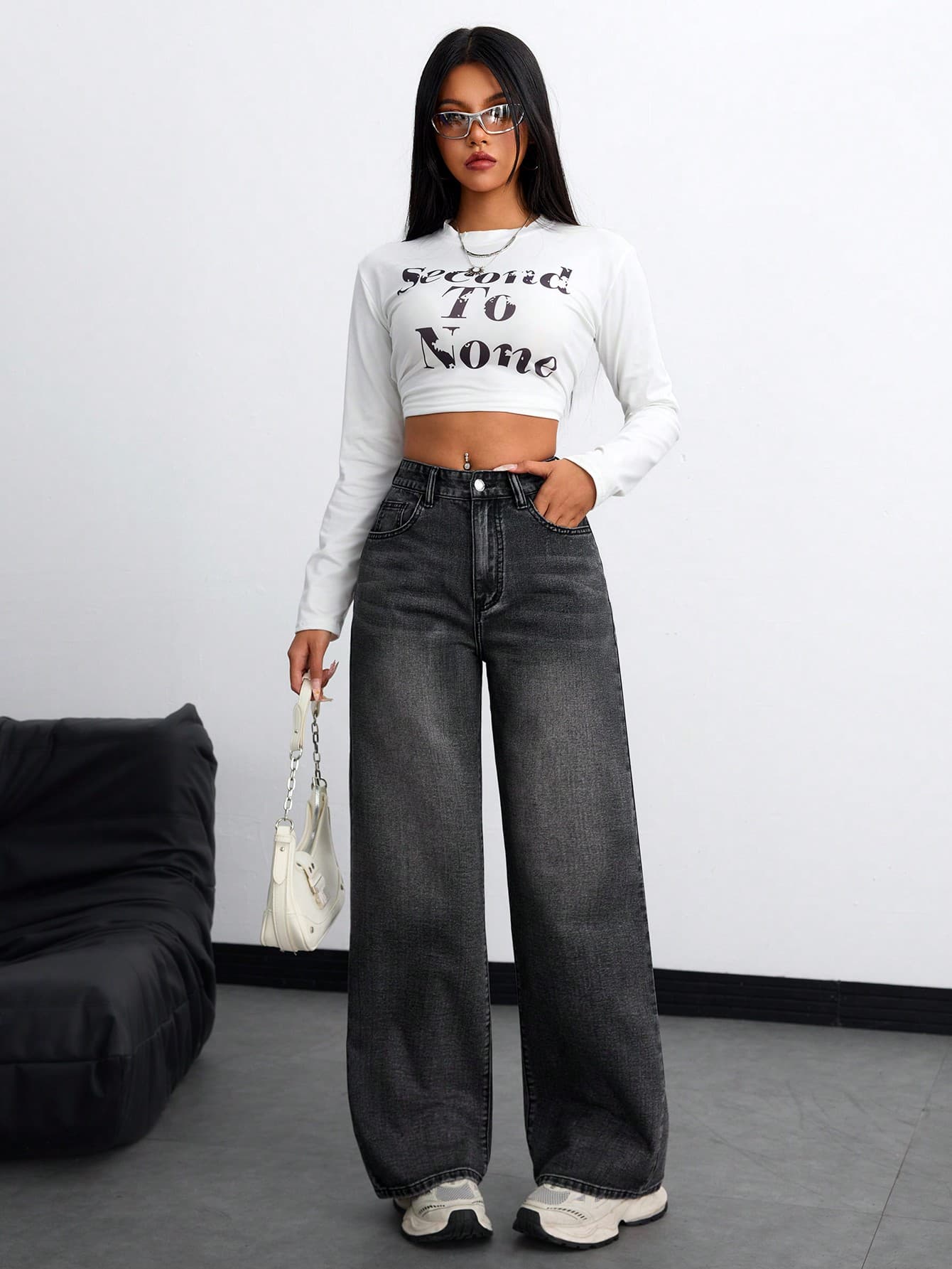 SHEIN ICON Women's Casual Zip-Up Loose Wide Leg Denim Pants