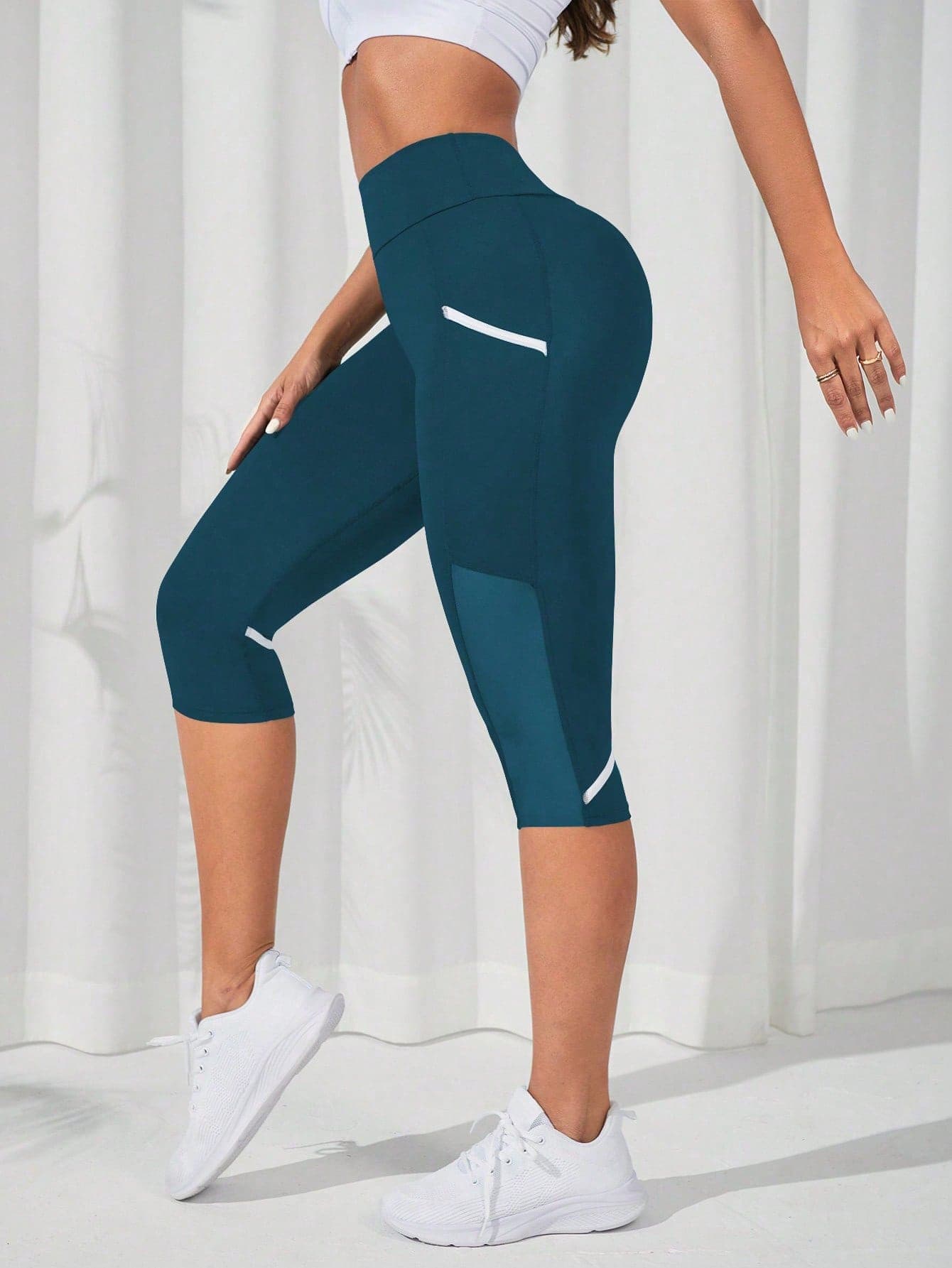Easithlete Easithlete Contrast Mesh Phone Pocket Wide Band Waist Sports Leggings Yoga Women Pants