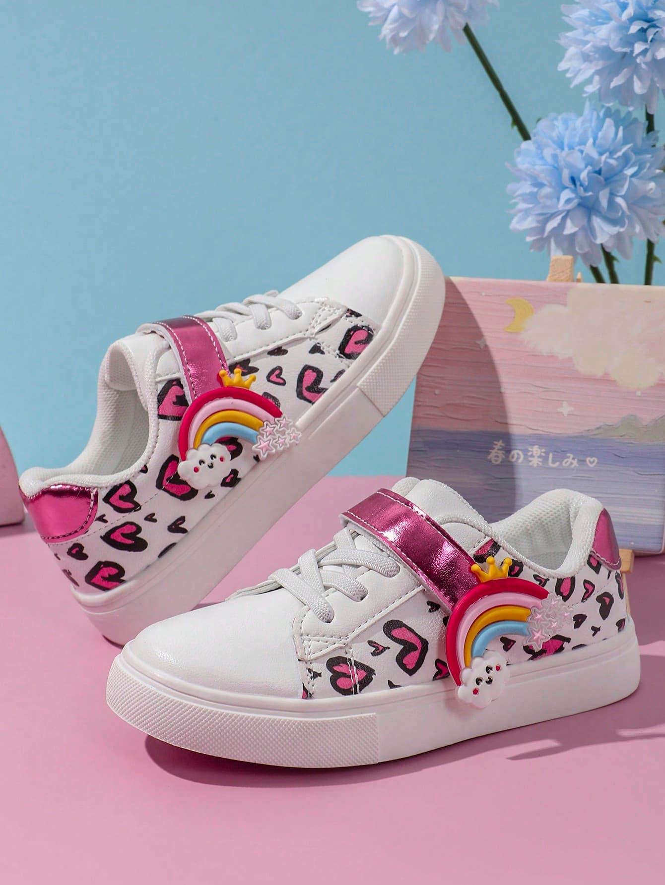 Girls Low-Top Spring/Autumn Rainbow Cute Casual Sneakers, Children Sports Shoes, Student Flat Leisure Shoes, Street-Style Casual For Daily Wear, Toddler & Big Kid Sizes