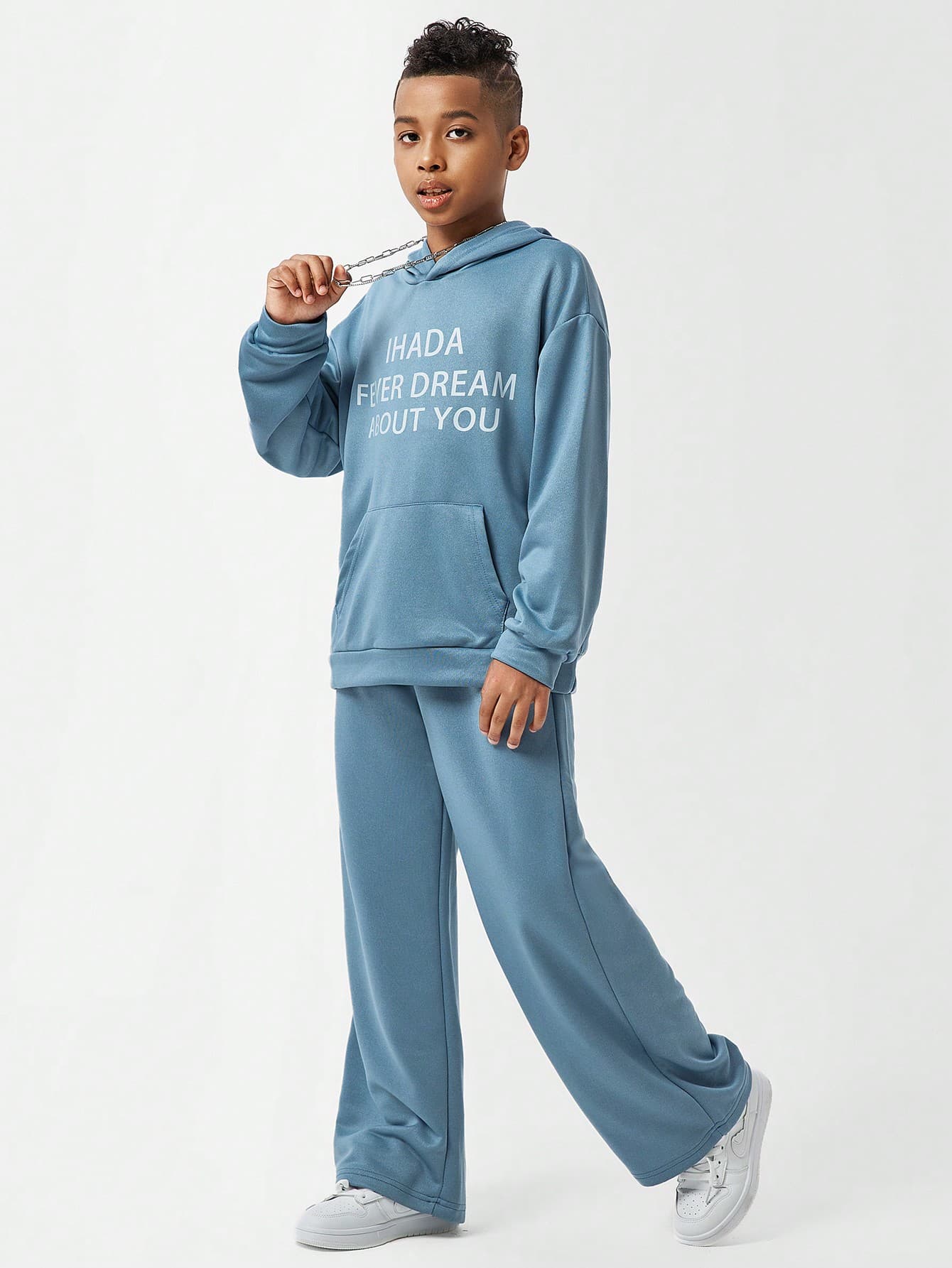 SHEIN Tween Boys Street Style Oversized Hoodie And Sweatpants 2 Pieces Set
