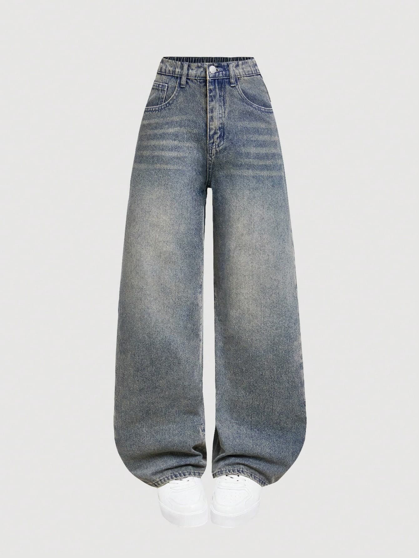 SHEIN Girlism Teen Girl Blue Loose Straight Leg Jeans