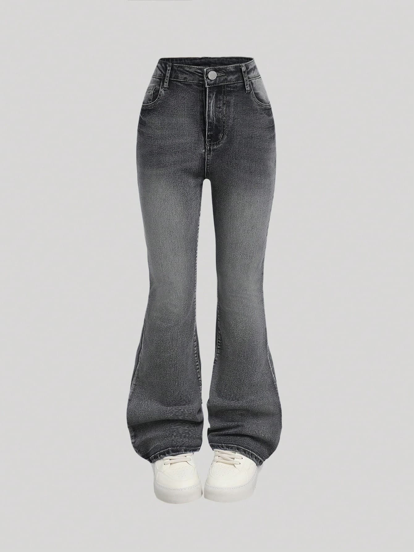 SHEIN Girlism Teen Girl Y2K Stonewashed High Waist Cat Whisker Washed Flare Leg Jeans, Back To School Streetwear