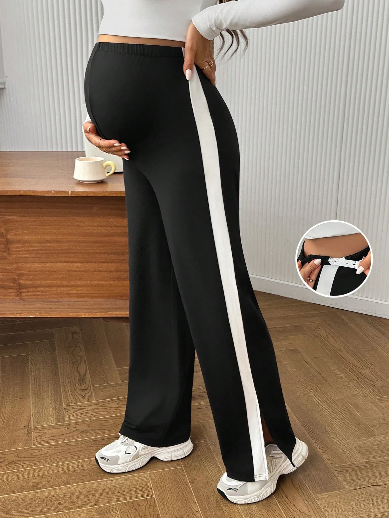 GentleRue Maternity Comfortable Casual Color-Blocking Patchwork Split Maternity Leggings