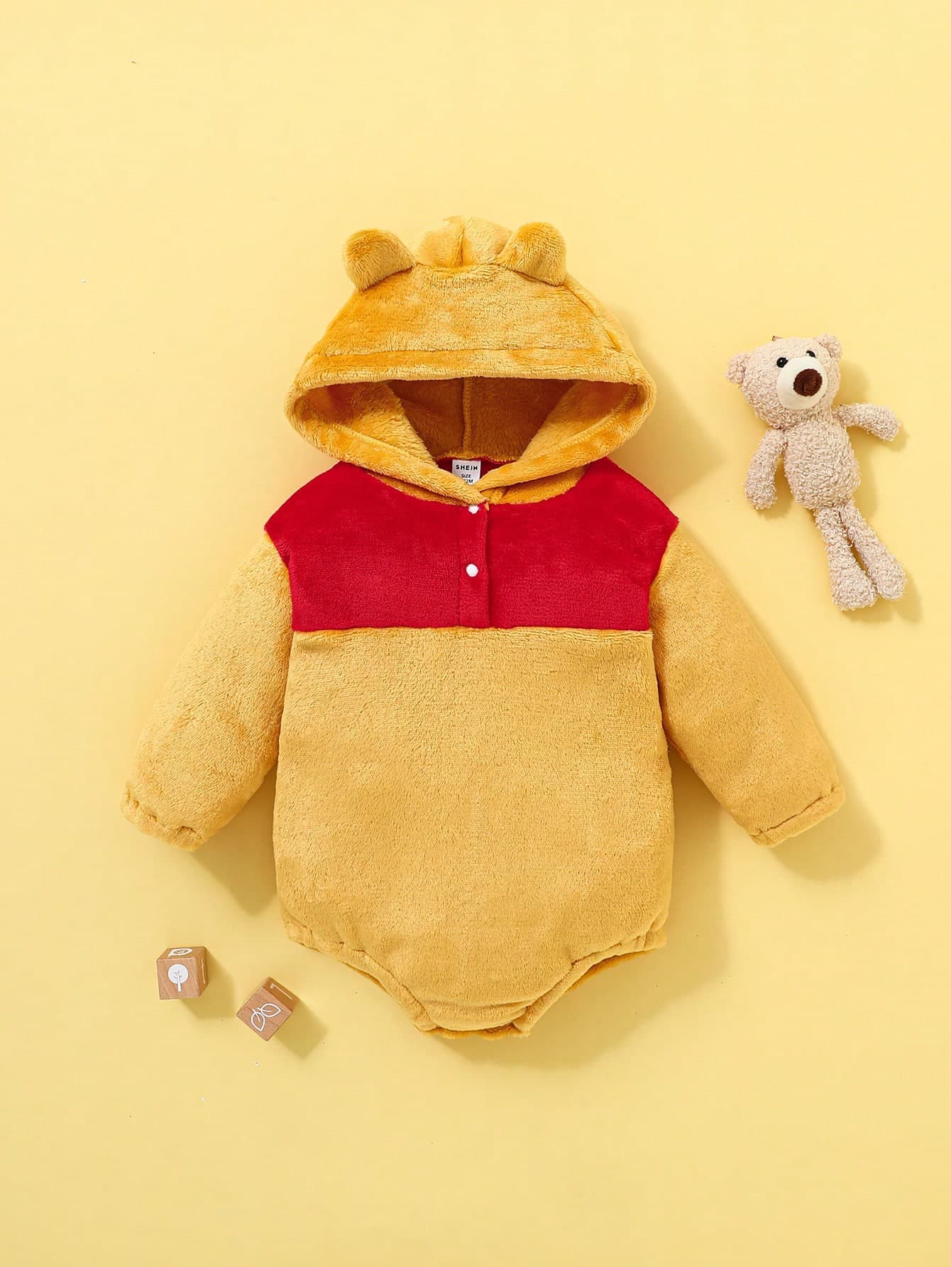 SHEIN Playful Pals Baby Boys' Cute Hooded Thermal Lined Bodysuit For Winter