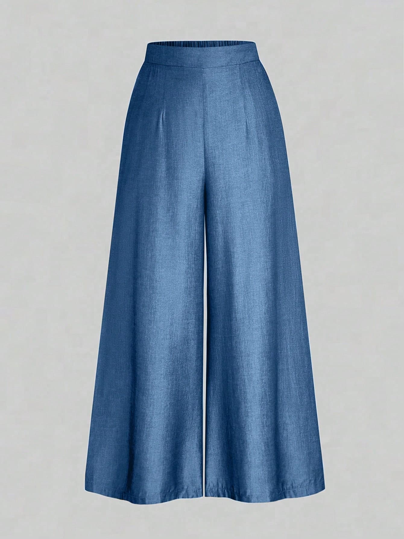 EMERY ROSE Plus Size Casual Blue Elastic Waist Wide Leg Pants Fall Cloth For Women