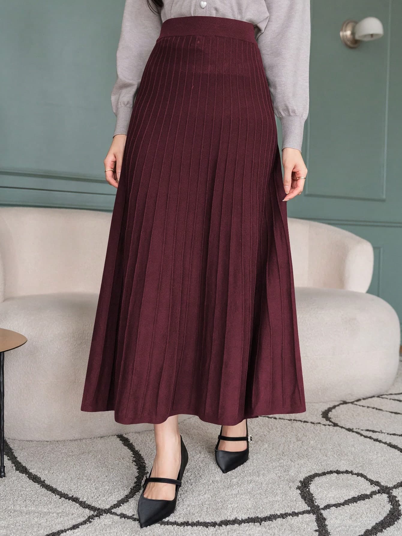 DAZY Women's Valentine's Day Solid Color A-Line Sweater Skirt,Fall Clothes