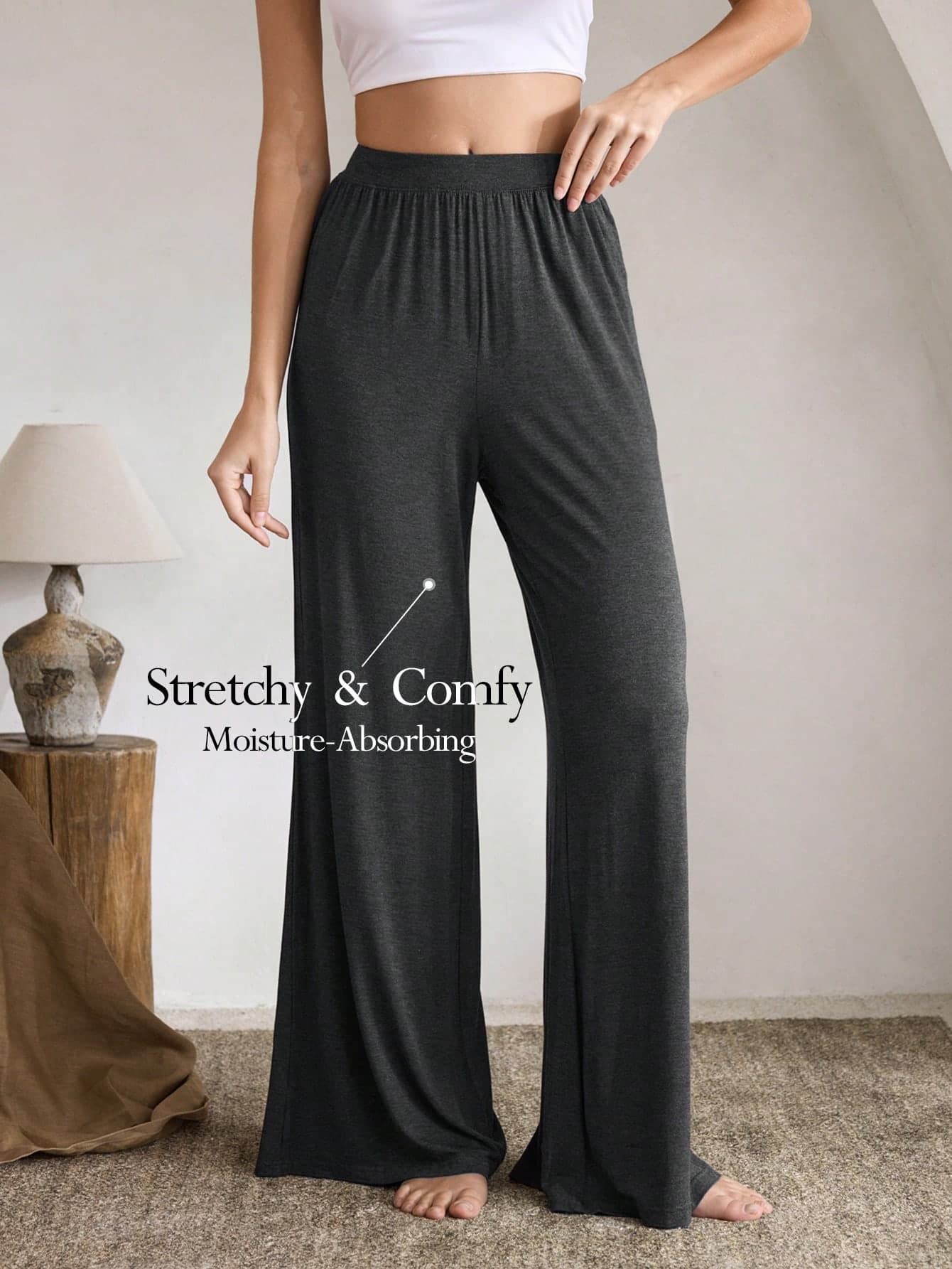 Ocili Leisure Ladies Casual Elastic Waist Wide Leg Cozy Lounge Pants, Everyday Wear And Loungewear Holiday Season, Fall & Winter
