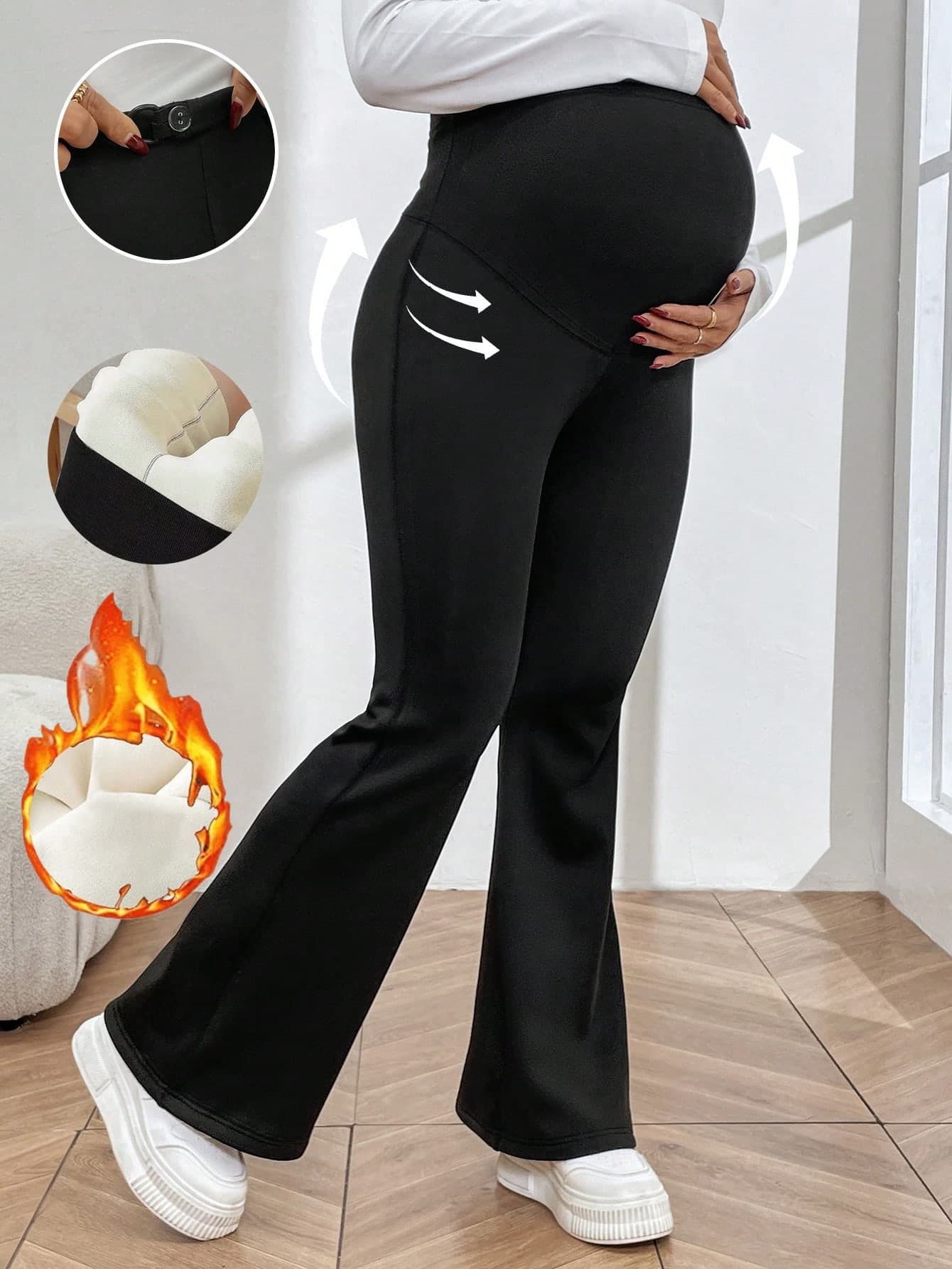 SHEIN Maternity Comfortable Skinny Flare Pants, Adjustable High Waist Extra Long Pregnancy Leggings Fall