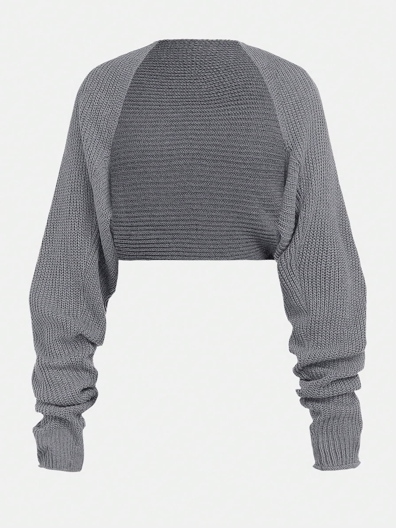 SHEIN Girlism Teen Girl Gray Cropped Textured Knit Casual Cardigan,In Fall/Winter
