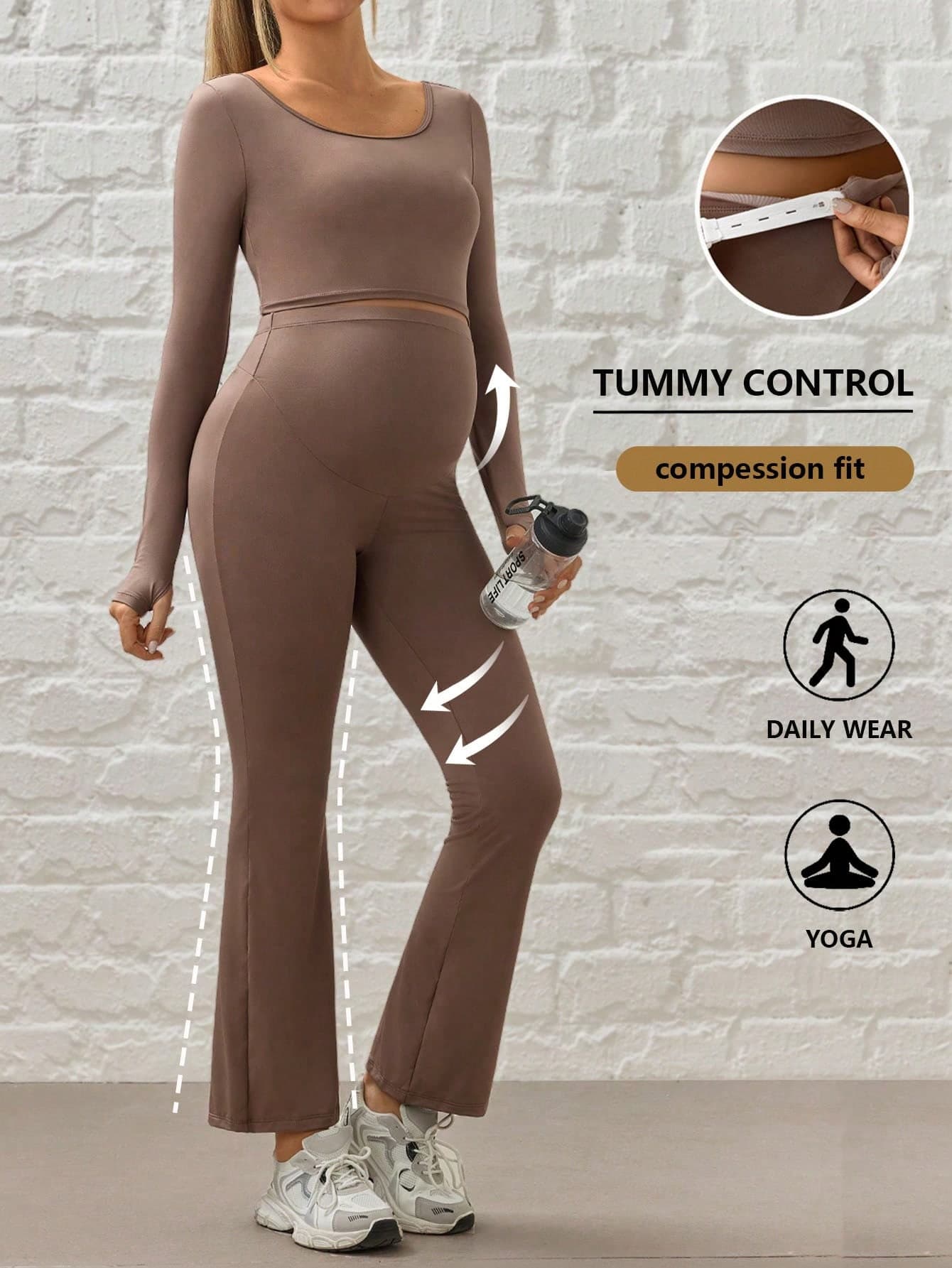 SHEIN Maternity Solid Color Long Sleeve Top And Pants Slim Fit Sportswear