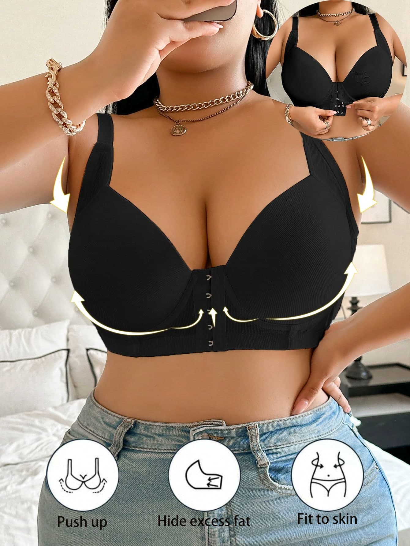 1pc Plus Size Front Closure Underwire Bra