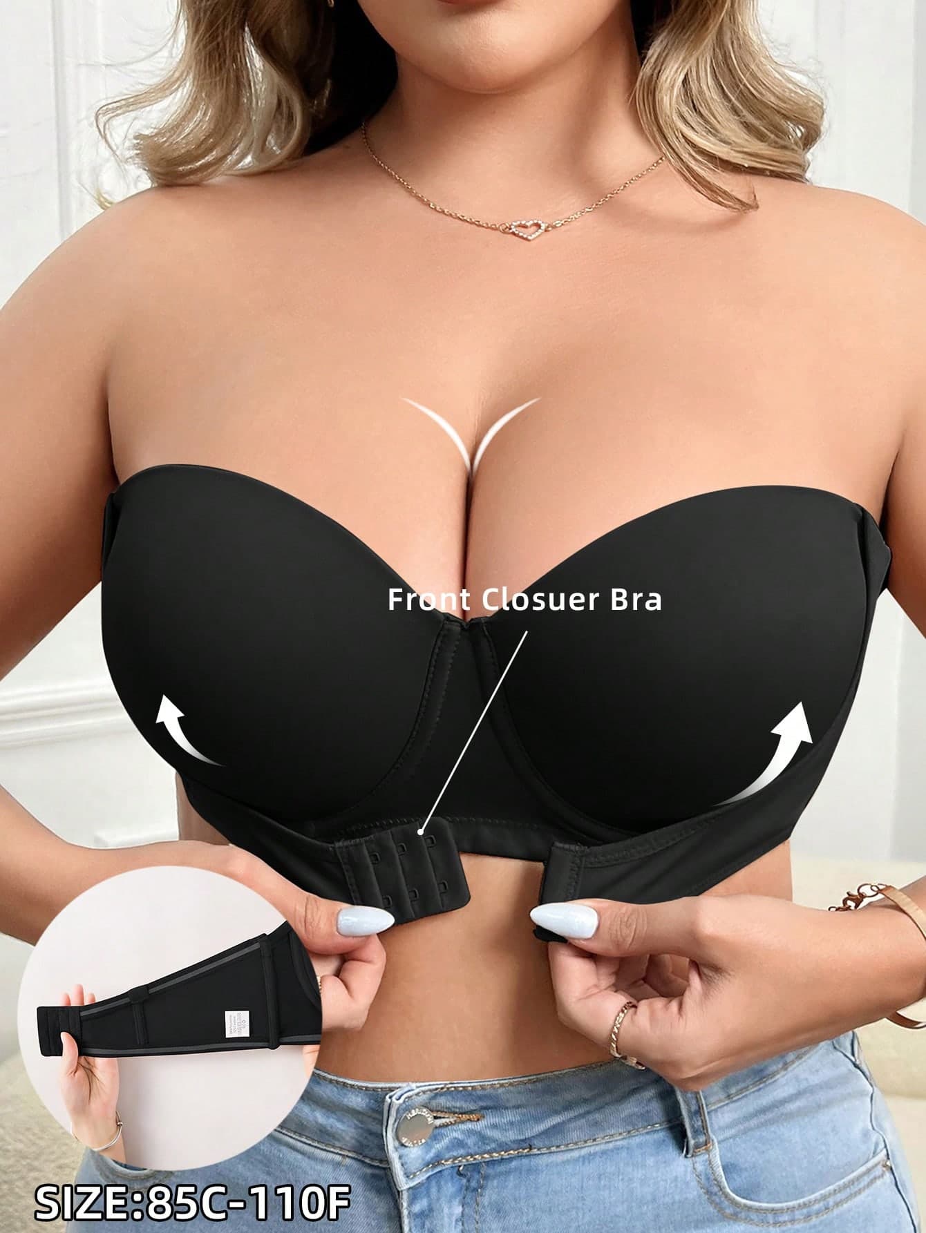 Plus Size Steel Boned Solid Color Front Button Bandeau Bra