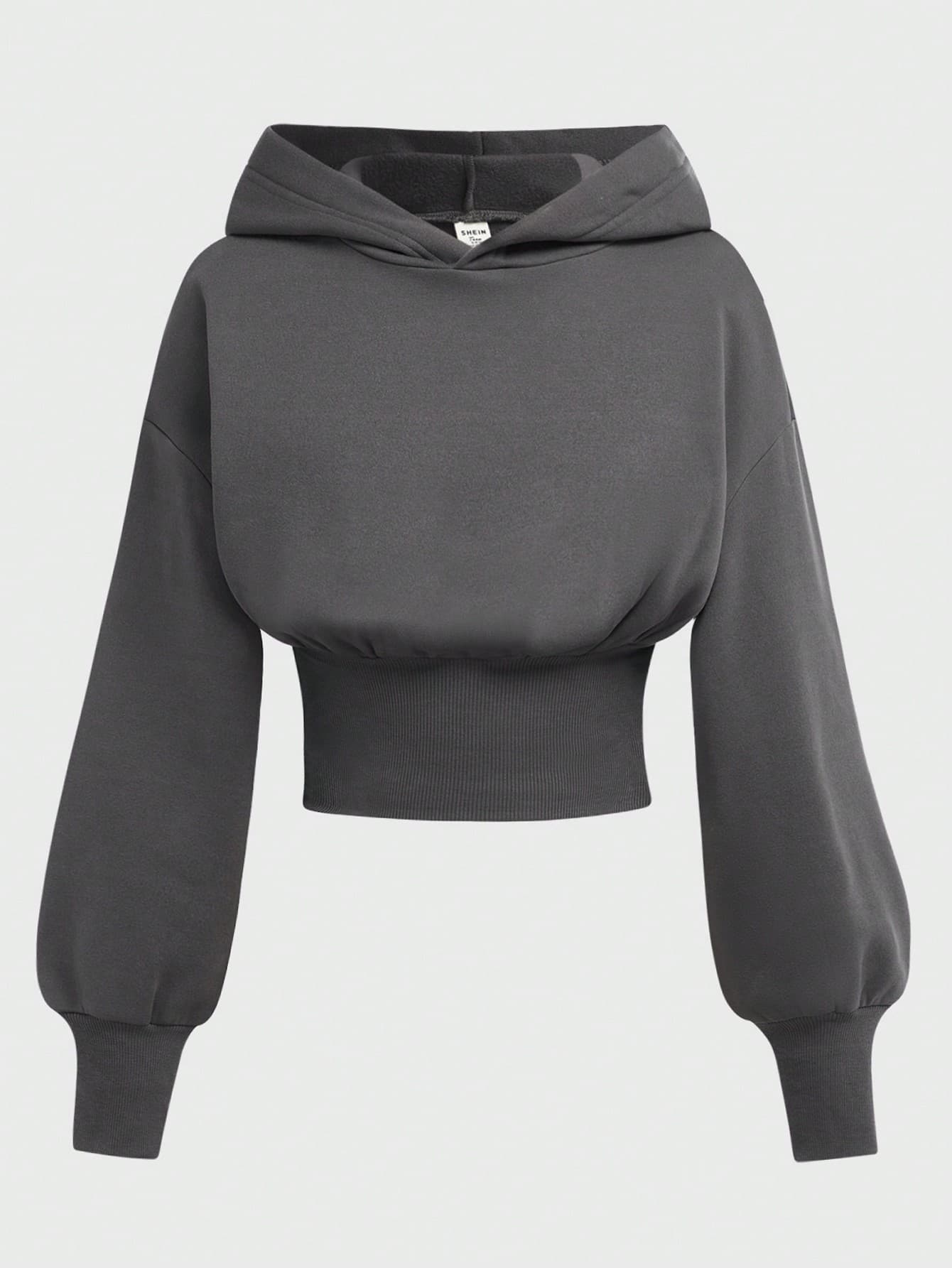 SHEIN Girlism Teen Girls Deep Grey Cropped Sweatshirt, High Waist Long Sleeve Casual Simple Solid Color Sweatshirt, In Fall/Winter