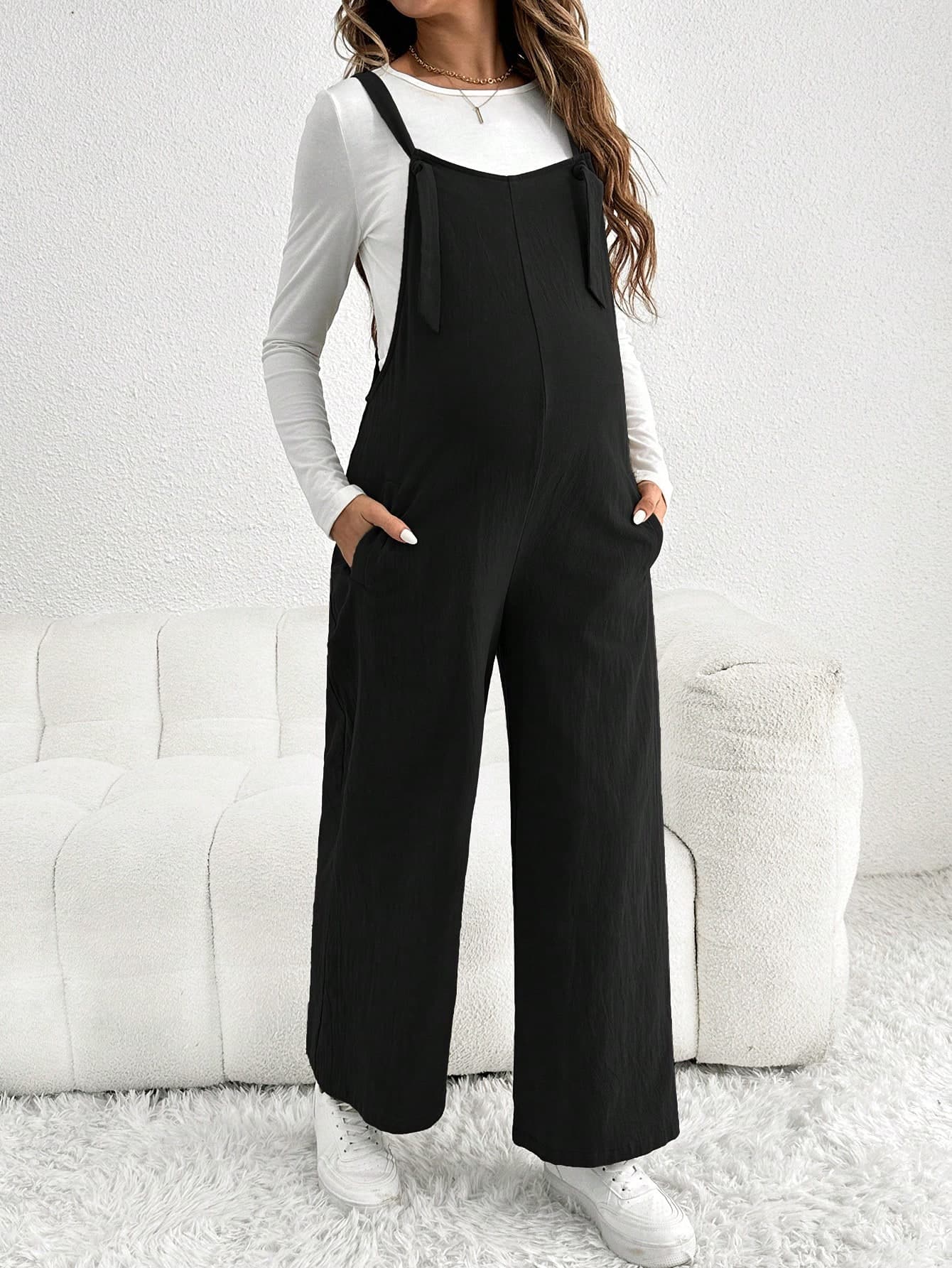 SHEIN Maternity Casual Adjustable Strap Loose Jumpsuit Fall