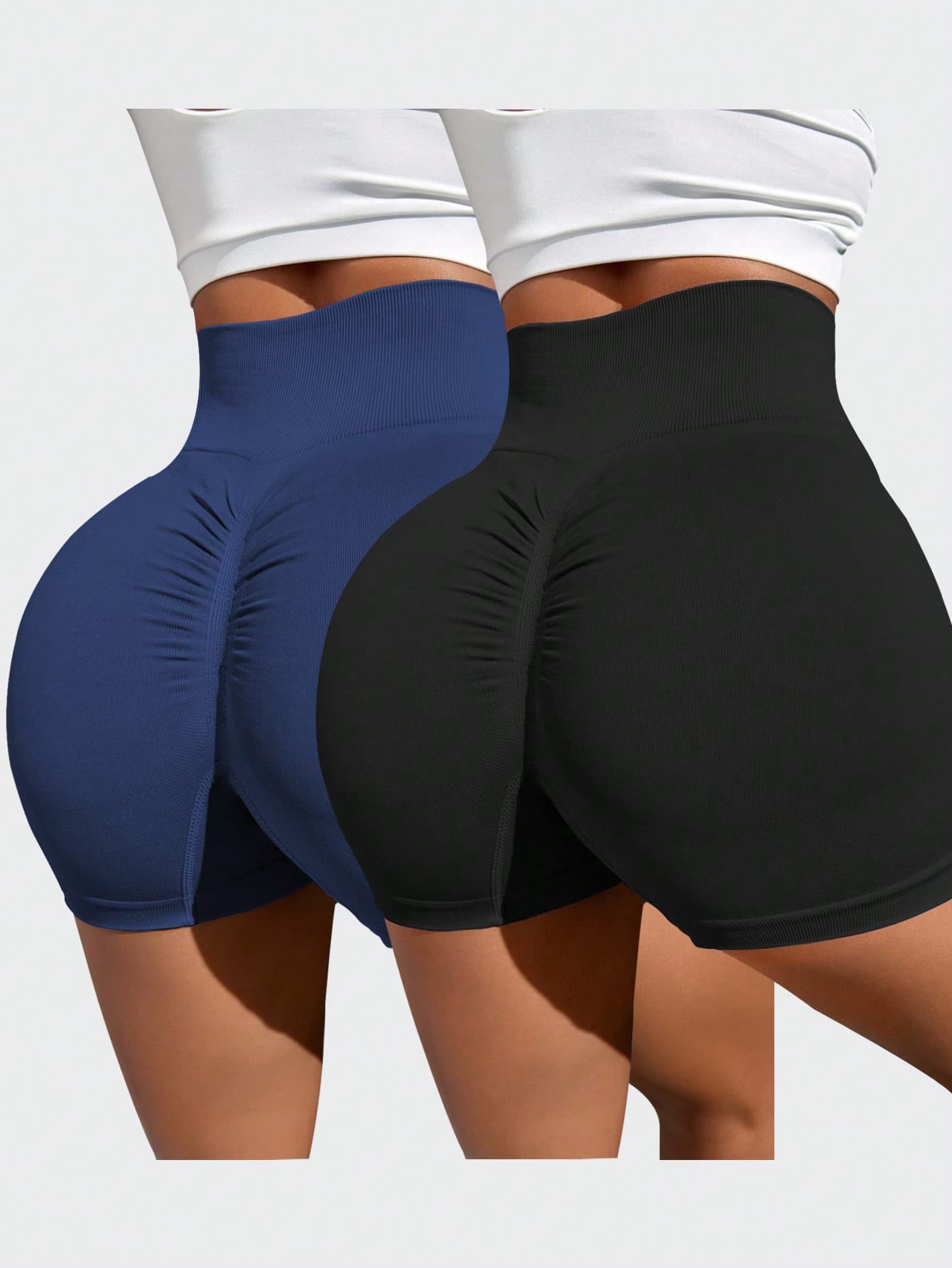 Velisys Velisys Easithlete 2pcs Women's High Waist Seamless Lifting Sports Shorts,Pleated Solid Color Gym Workout Biker Short,Casual Running Cycling Sweat Pants