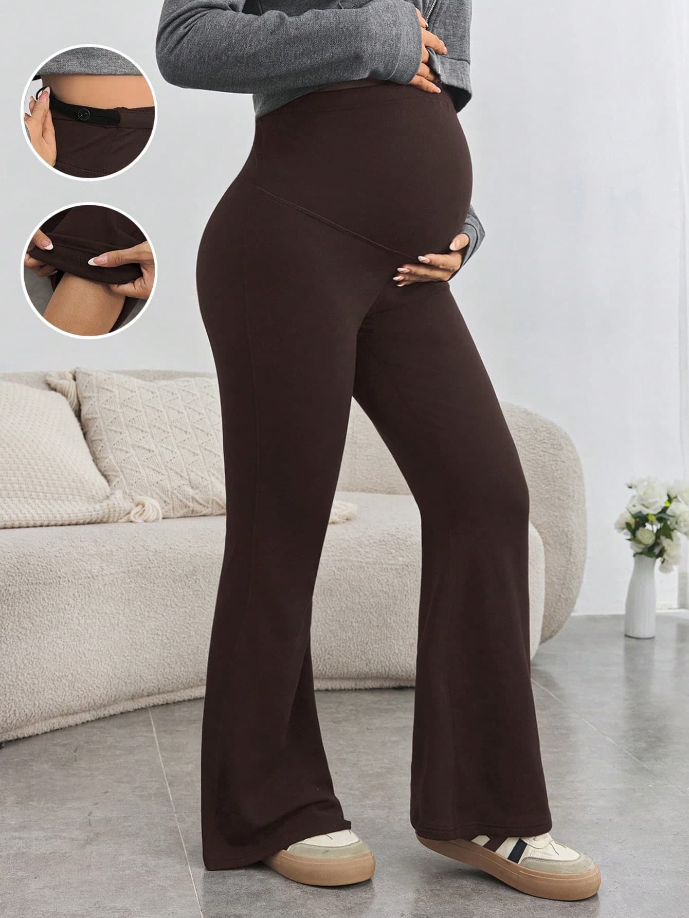 SHEIN Maternity Super High Waisted Skinny Flared Pants, Adjustable Stretchy Waist, Comfortable Sport Leggings World Cup Fall