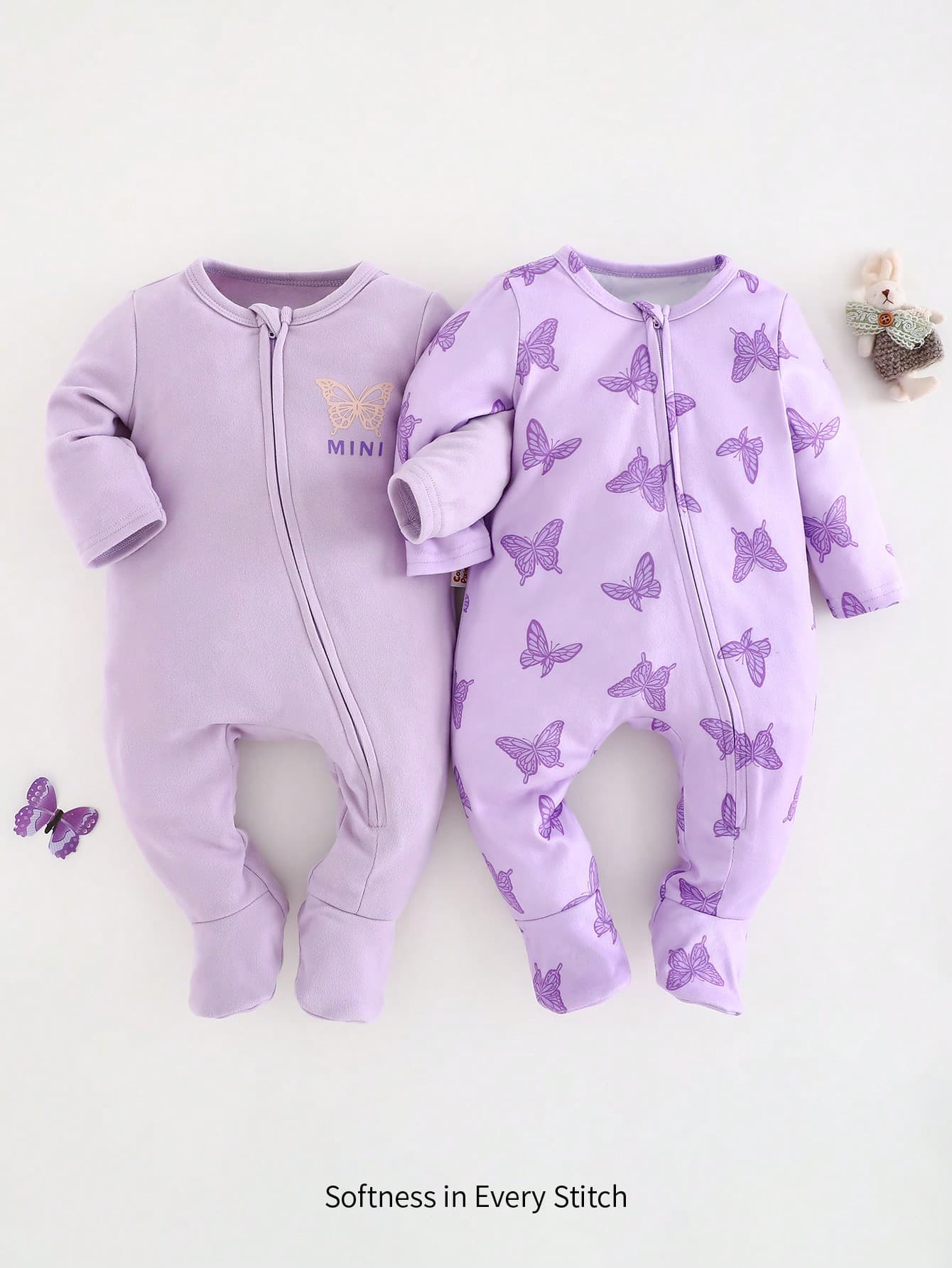 Cozy Pixies 2pcs/Set Newborn Baby Girl Soft Knitted Butterfly Pattern Round Neck Long Sleeve Jumpsuit Set Graphic