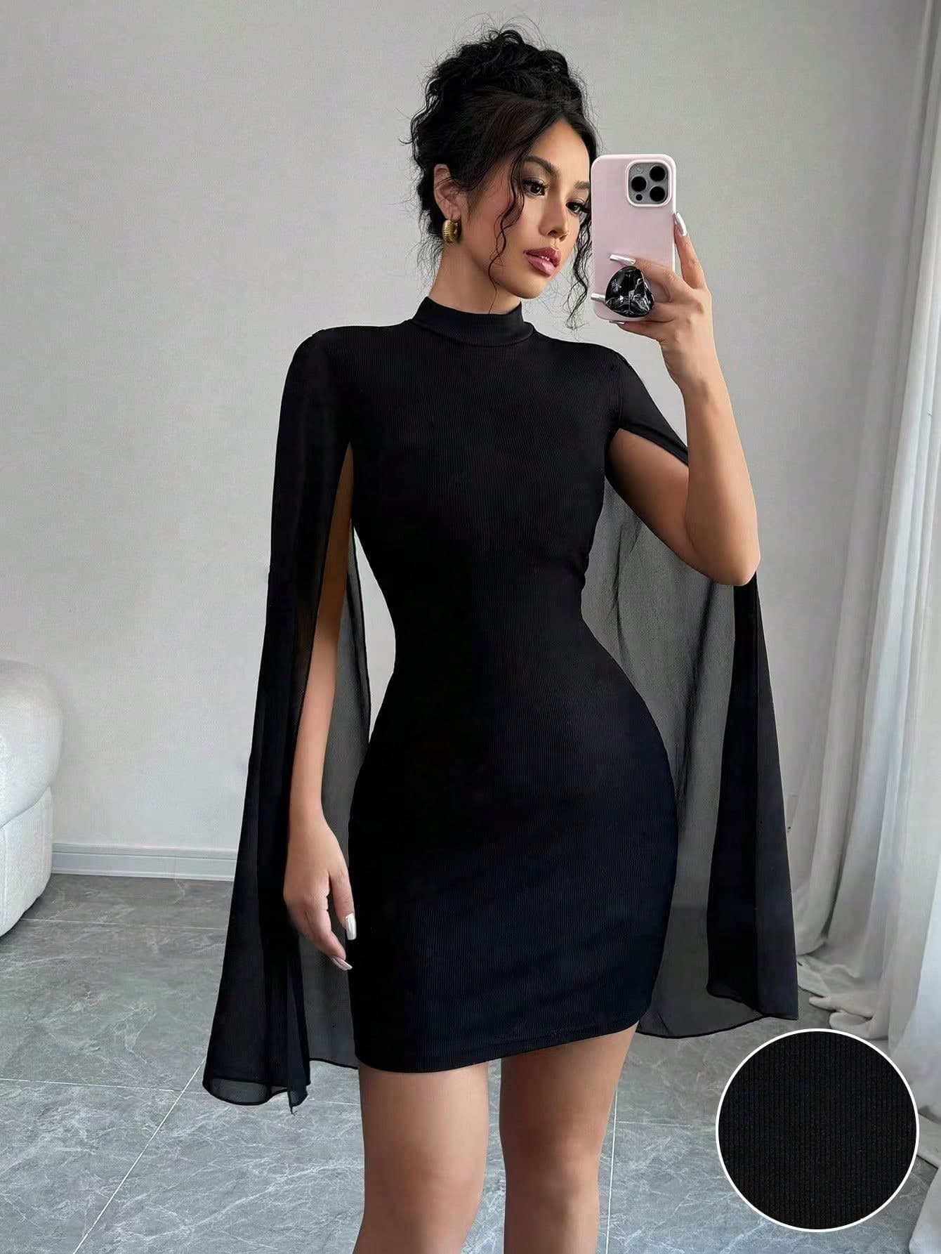 Everyssa Mini Slim-Fit Stand Collar Cape Solid Color Dress Fall Cloth For Women