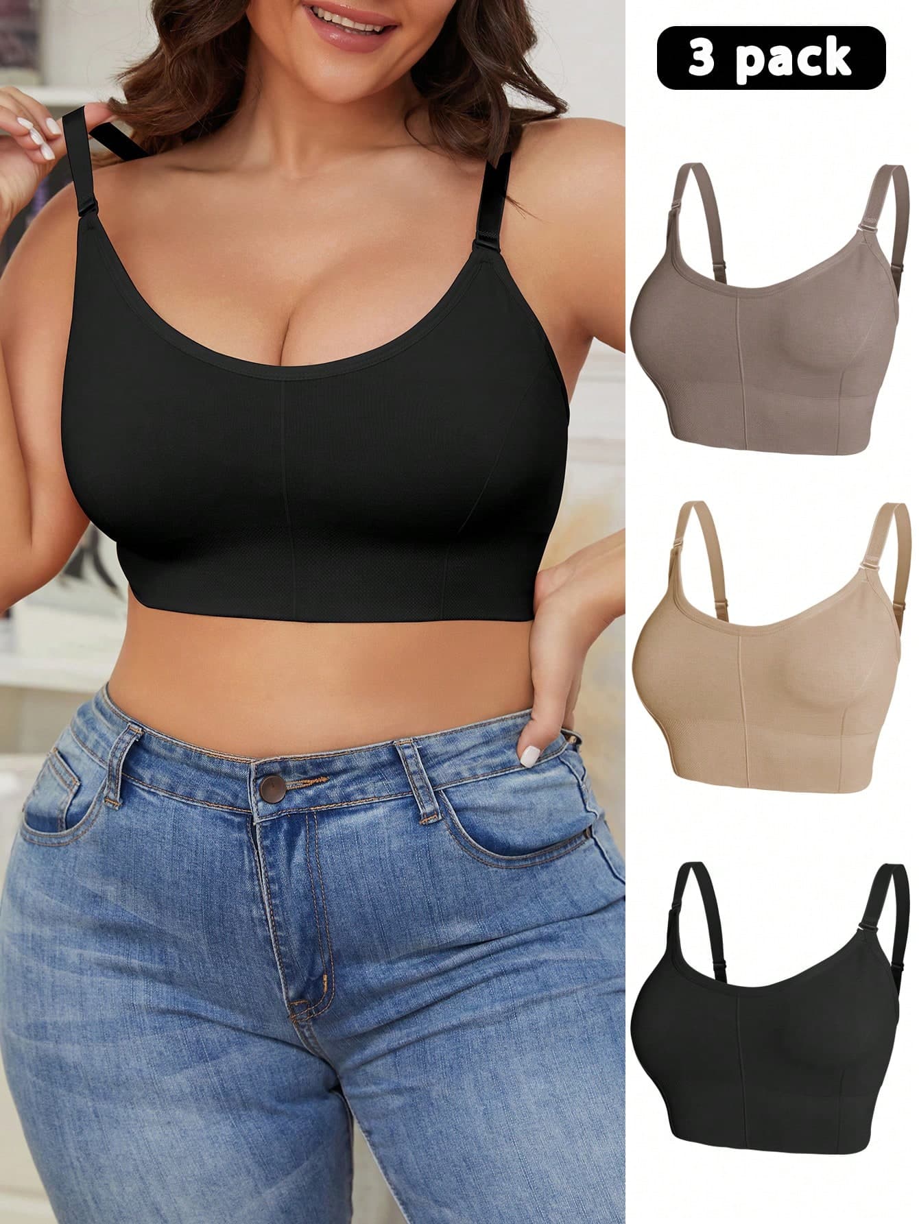 SHEIN 3pcs/Set Plus Size Women Casual Wireless Bras