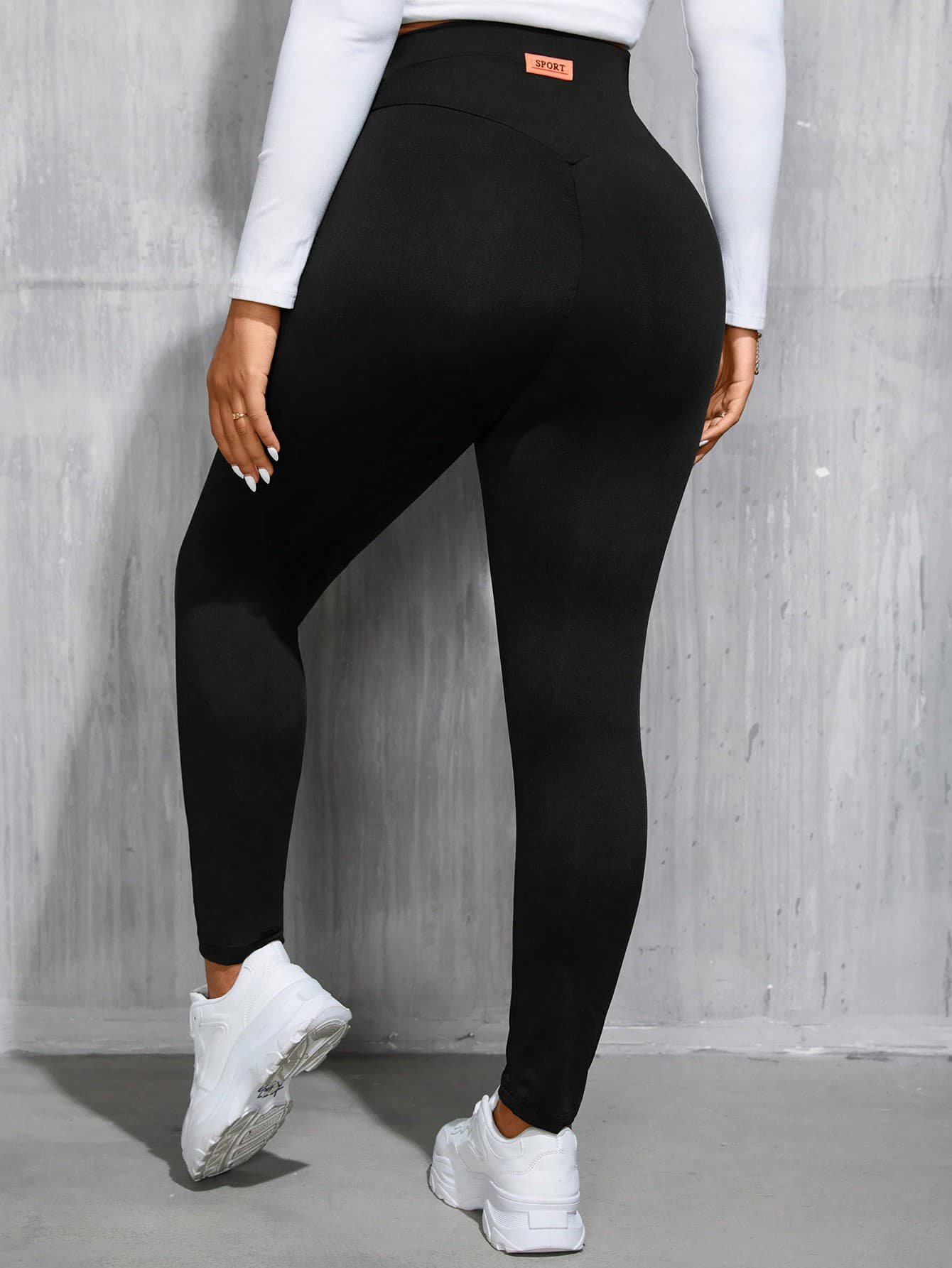 SHEIN Essnce Plus Size Women's Spring And Autumn Leisure Sports High Waist Elastic Comfortable Black Slim Leggings, Women Bottom, Street Wear, Basics , Fall, Y2k