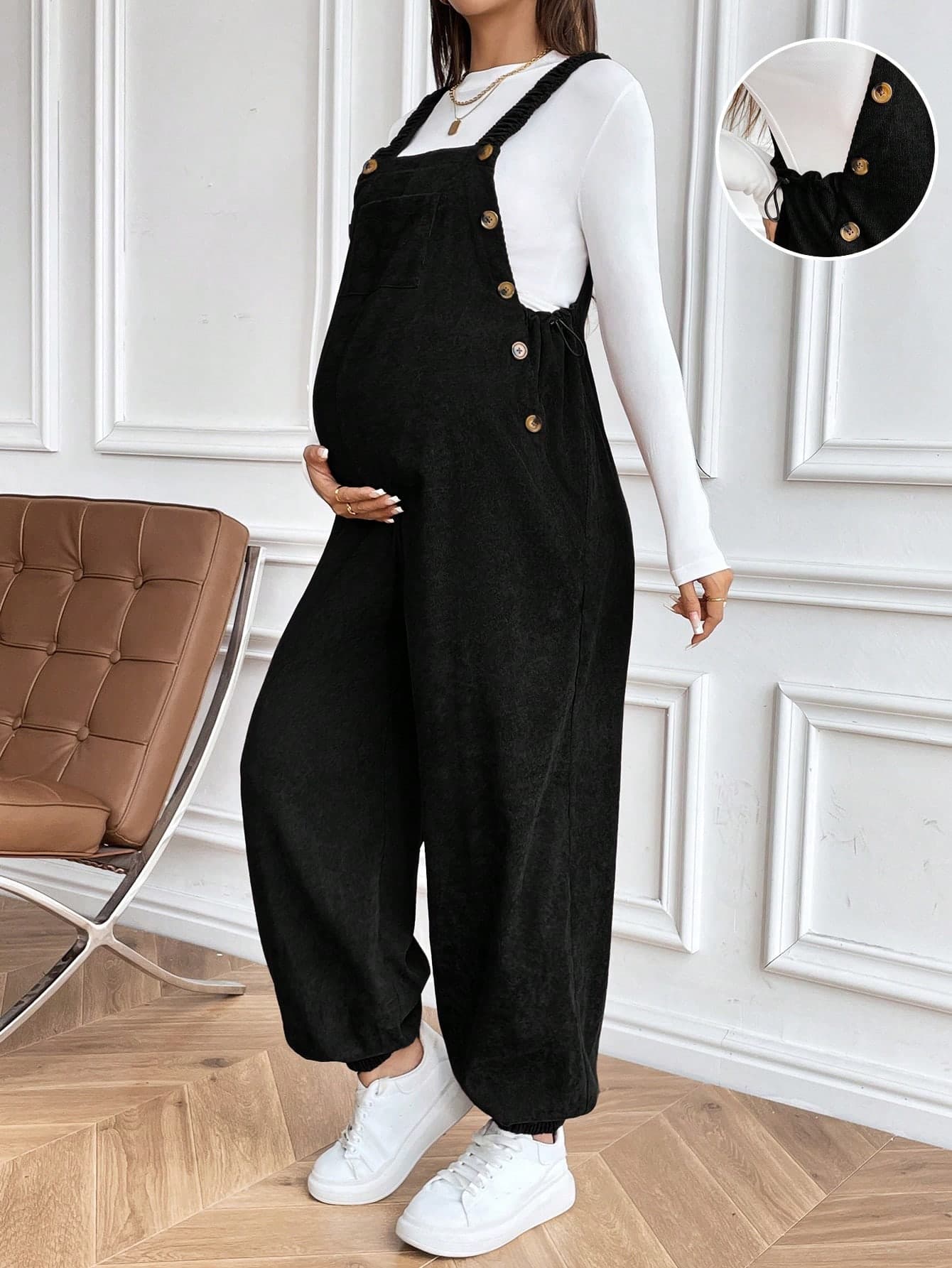 SHEIN Brown Elastic Adjustable Maternity Casual Jumpsuits Fall