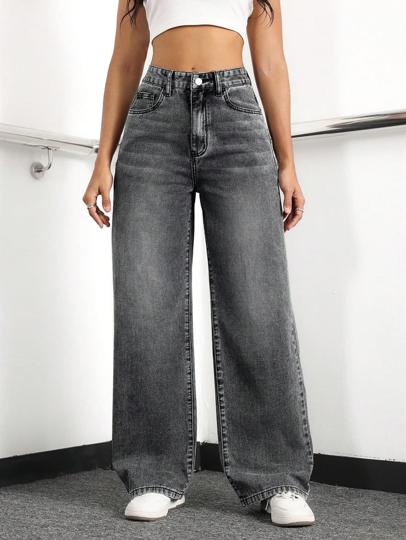 SHEIN ICON Women's Loose Fit Casual Denim Jeans With Side Pockets And Wide-Leg Design
